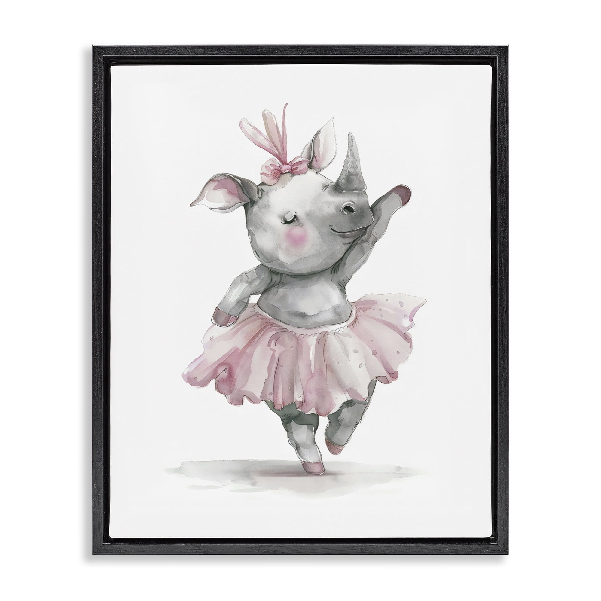 Stupell Industries Ballerina Rhino in Pink Tutu Black Framed Floater Canvas Wall Art, design by LSR Design Studio