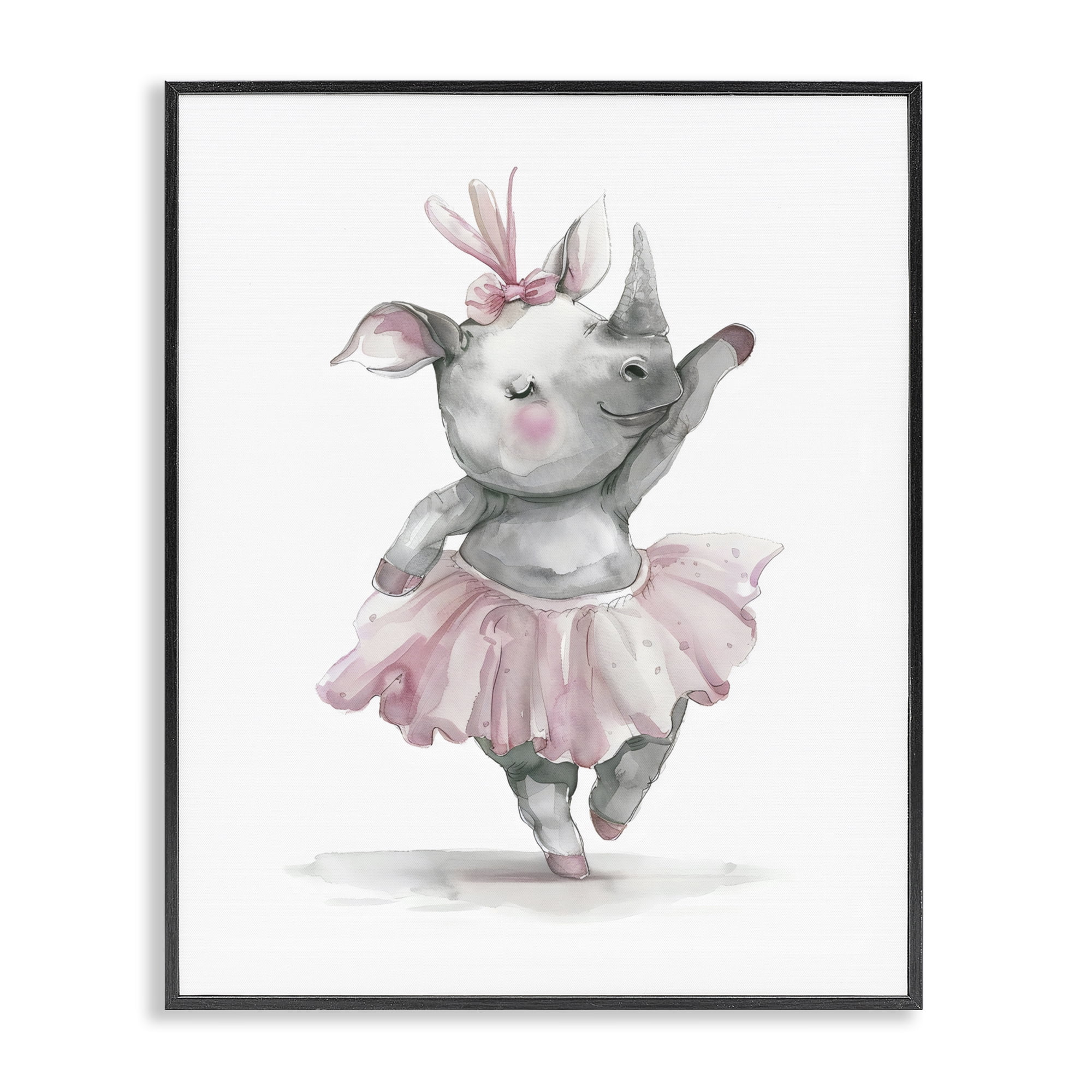 Stupell Industries Ballerina Rhino in Pink Tutu Black Framed Giclee Art, design by LSR Design Studio