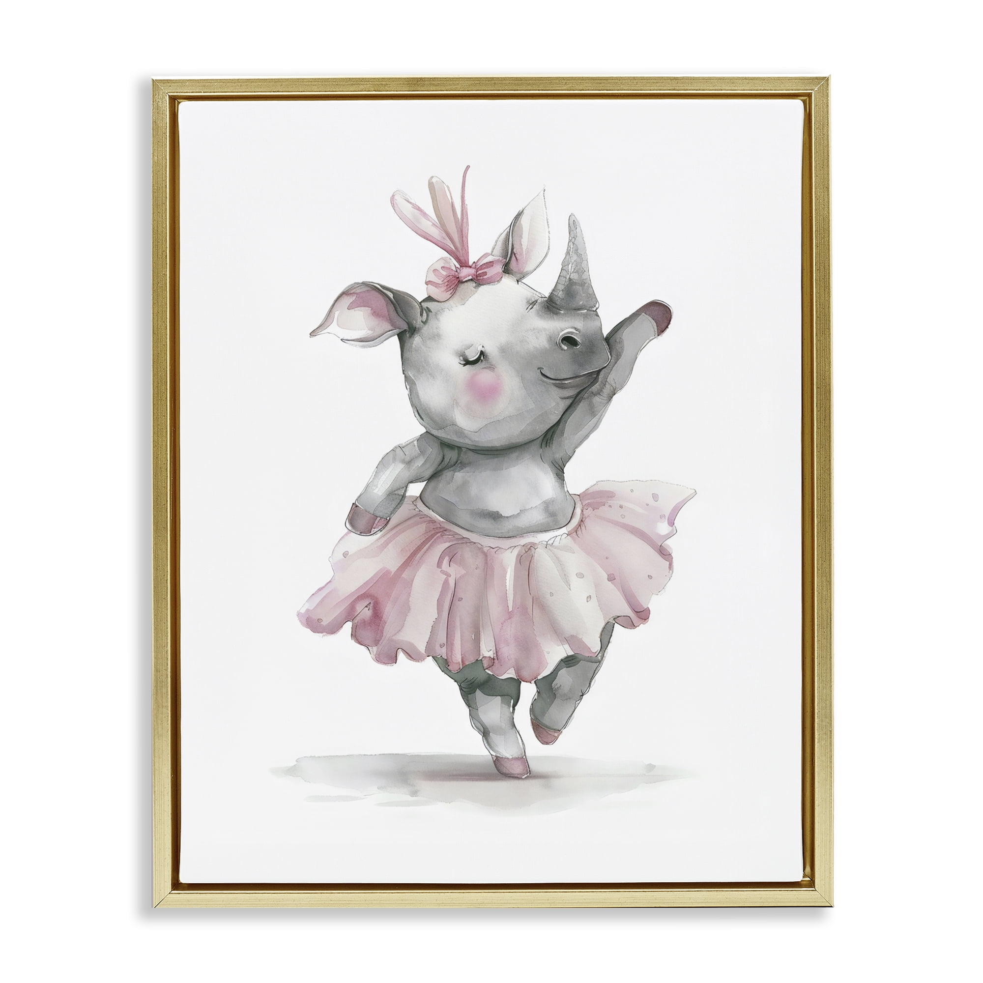 Stupell Industries Ballerina Rhino in Pink Tutu Gold Framed Floater Canvas Wall Art, design by LSR Design Studio