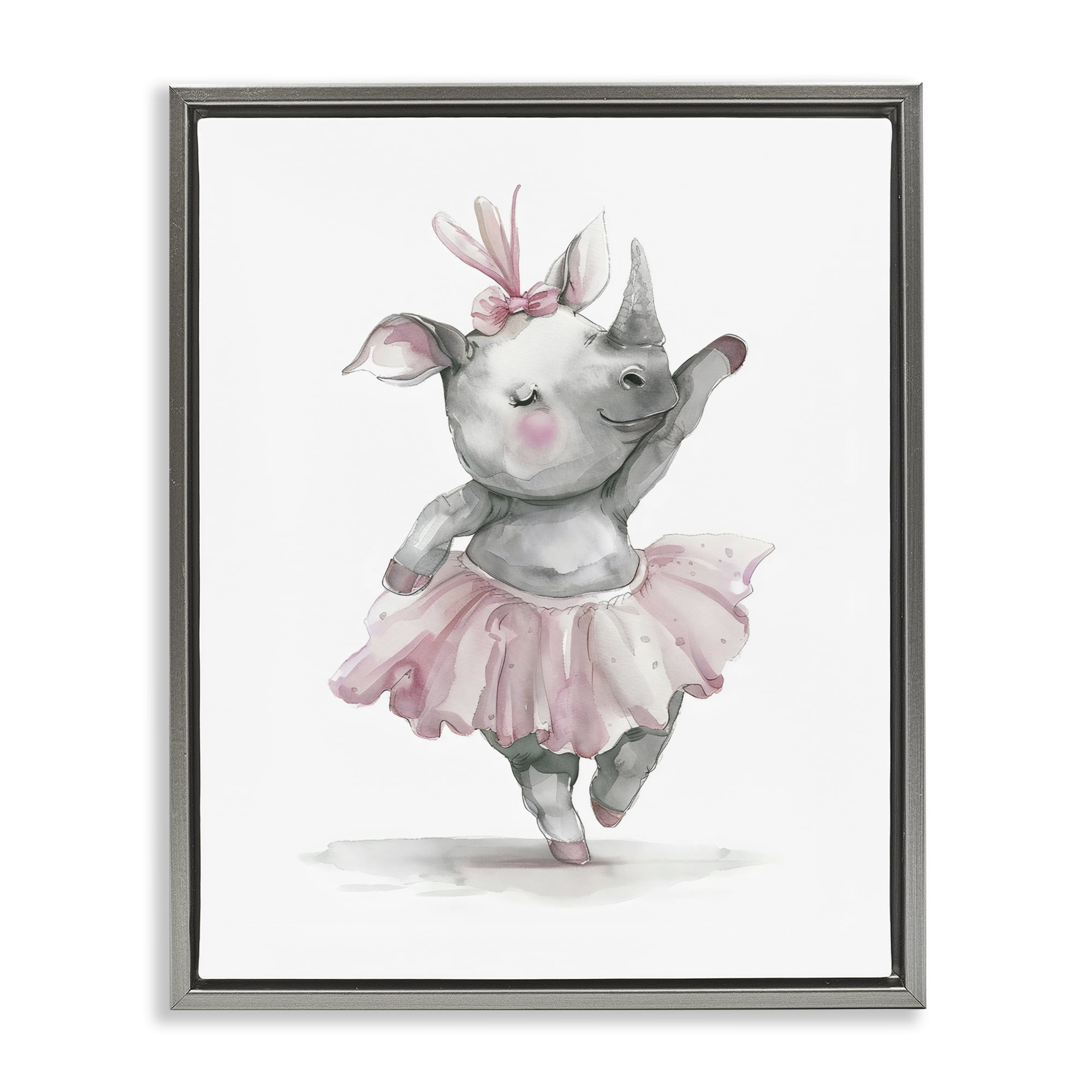 Stupell Industries Ballerina Rhino in Pink Tutu Gray Framed Floater Canvas Wall Art, design by LSR Design Studio