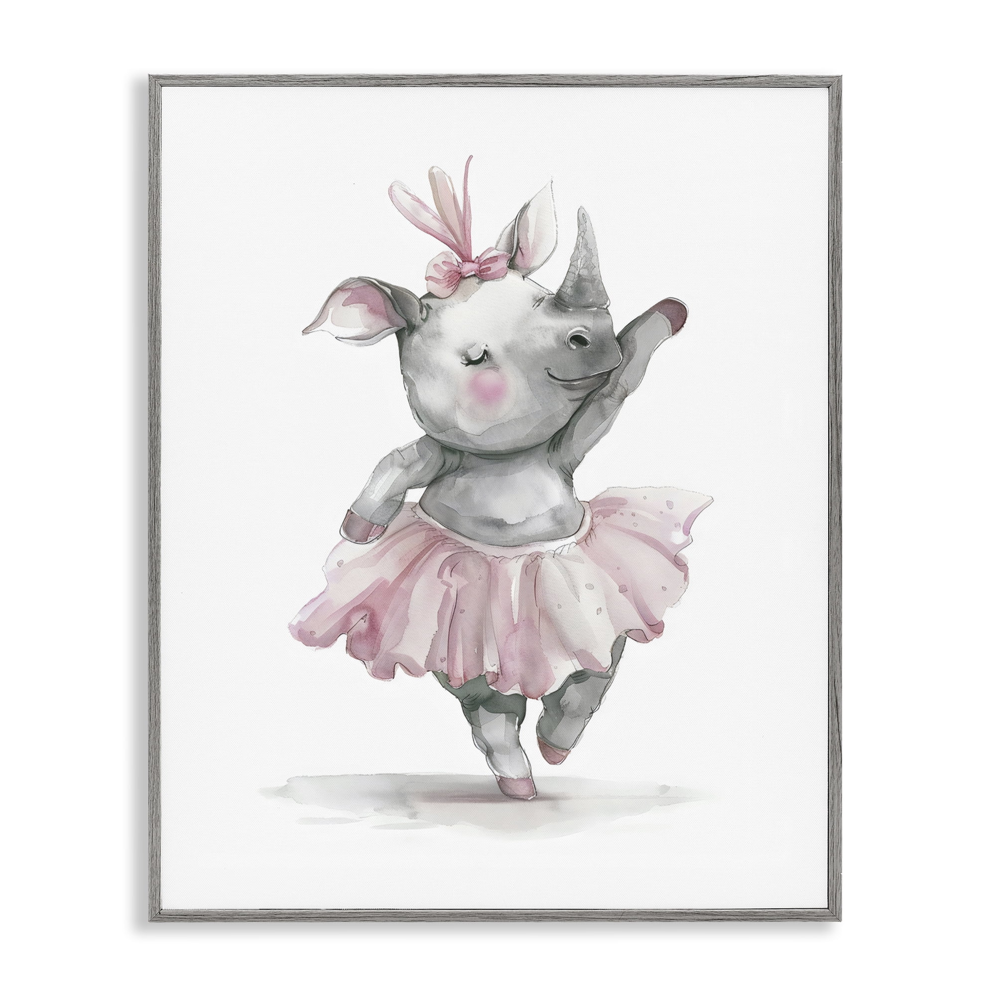Stupell Industries Ballerina Rhino in Pink Tutu Gray Framed Giclee Art, design by LSR Design Studio
