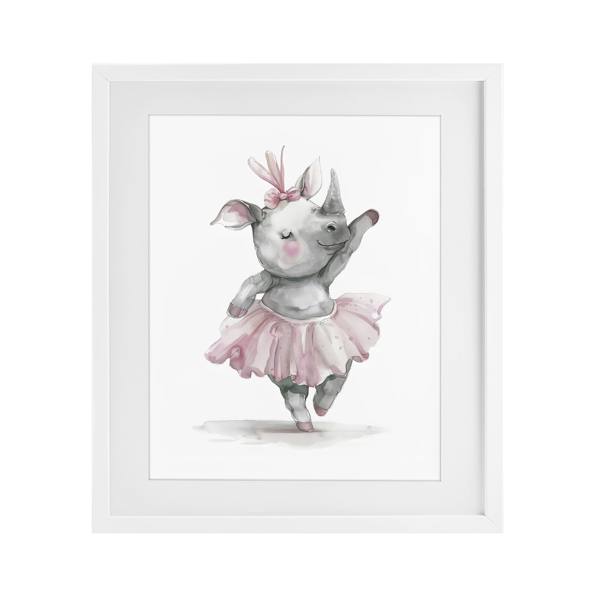 Stupell Industries Ballerina Rhino in Pink Tutu White Framed Print Under Glass, design by LSR Design Studio