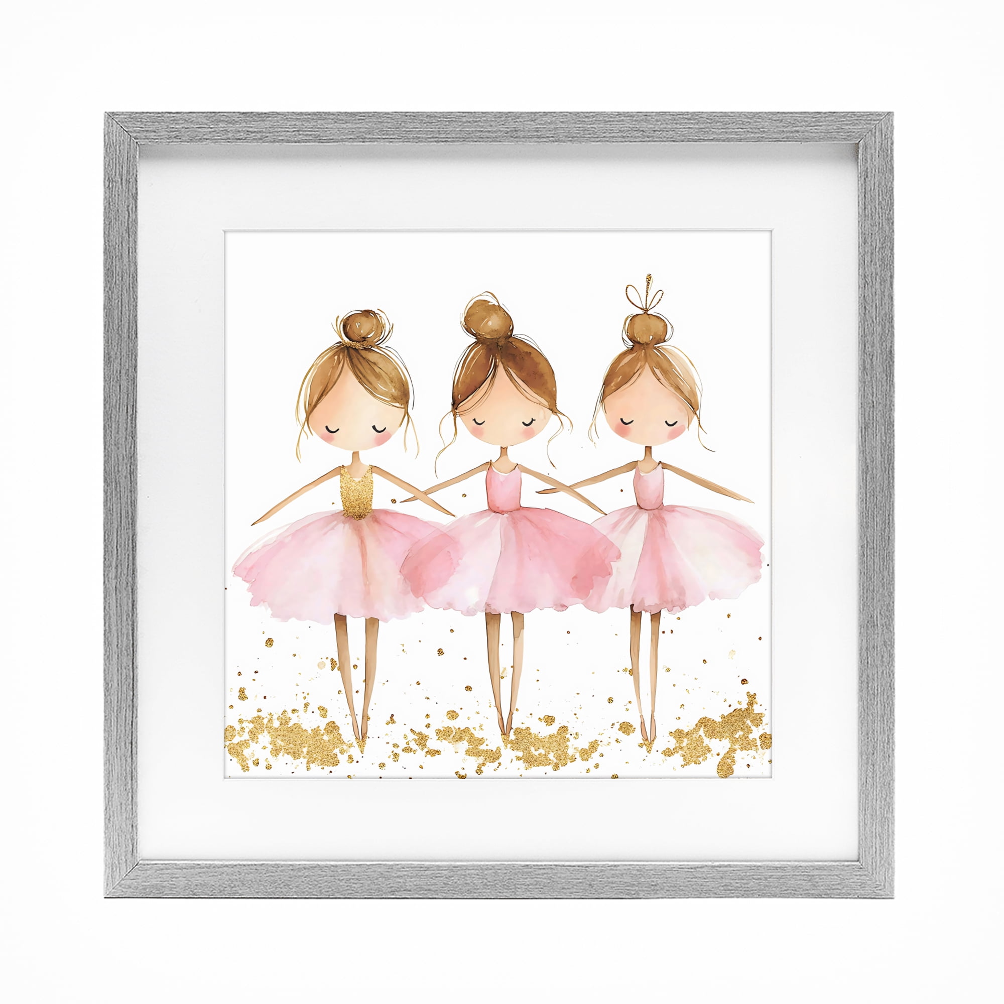 Stupell Industries Ballerina Trio in Pink Tutus Gray Framed Print Under Glass, design by Creative Studio