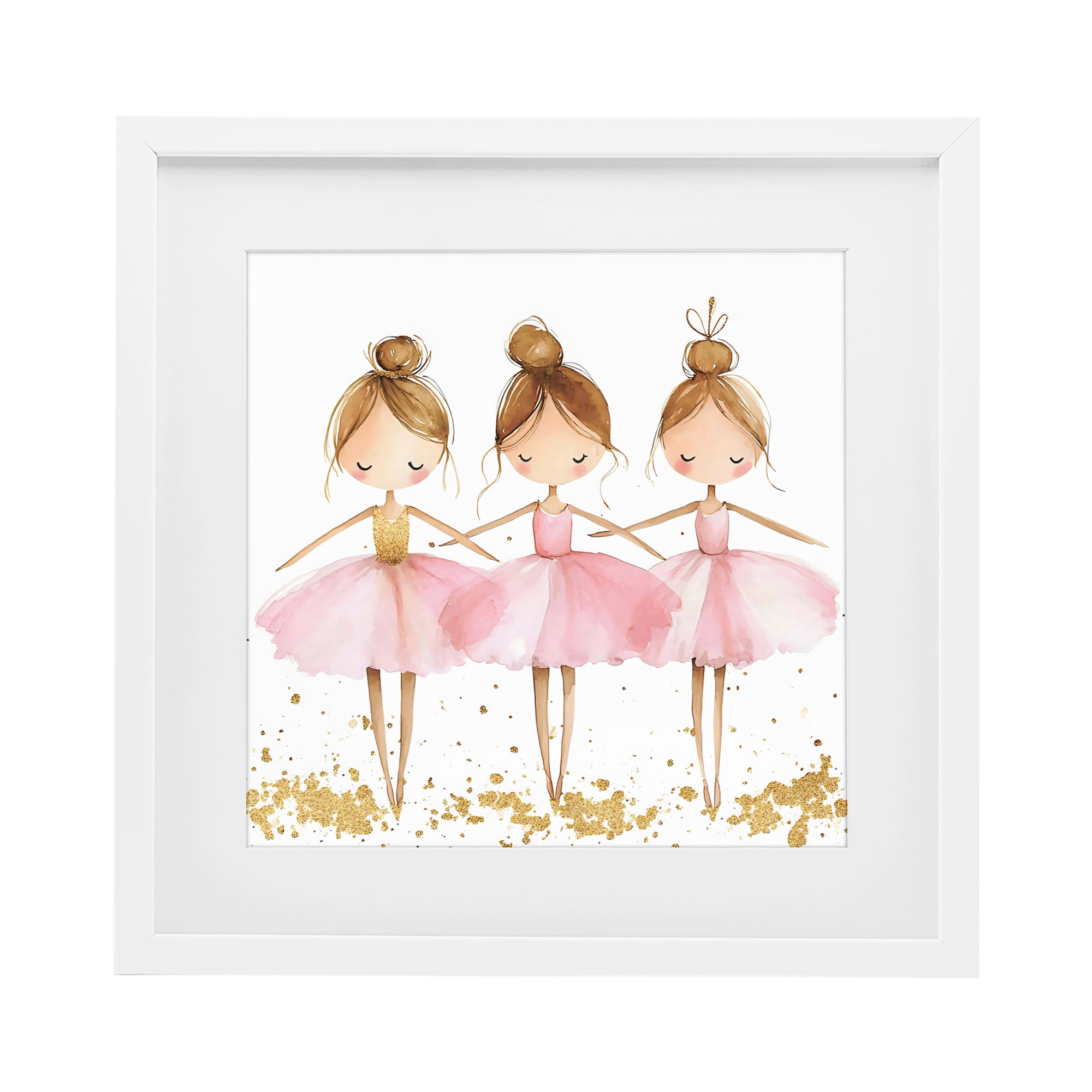 Stupell Industries Ballerina Trio in Pink Tutus White Framed Print Under Glass, design by Creative Studio