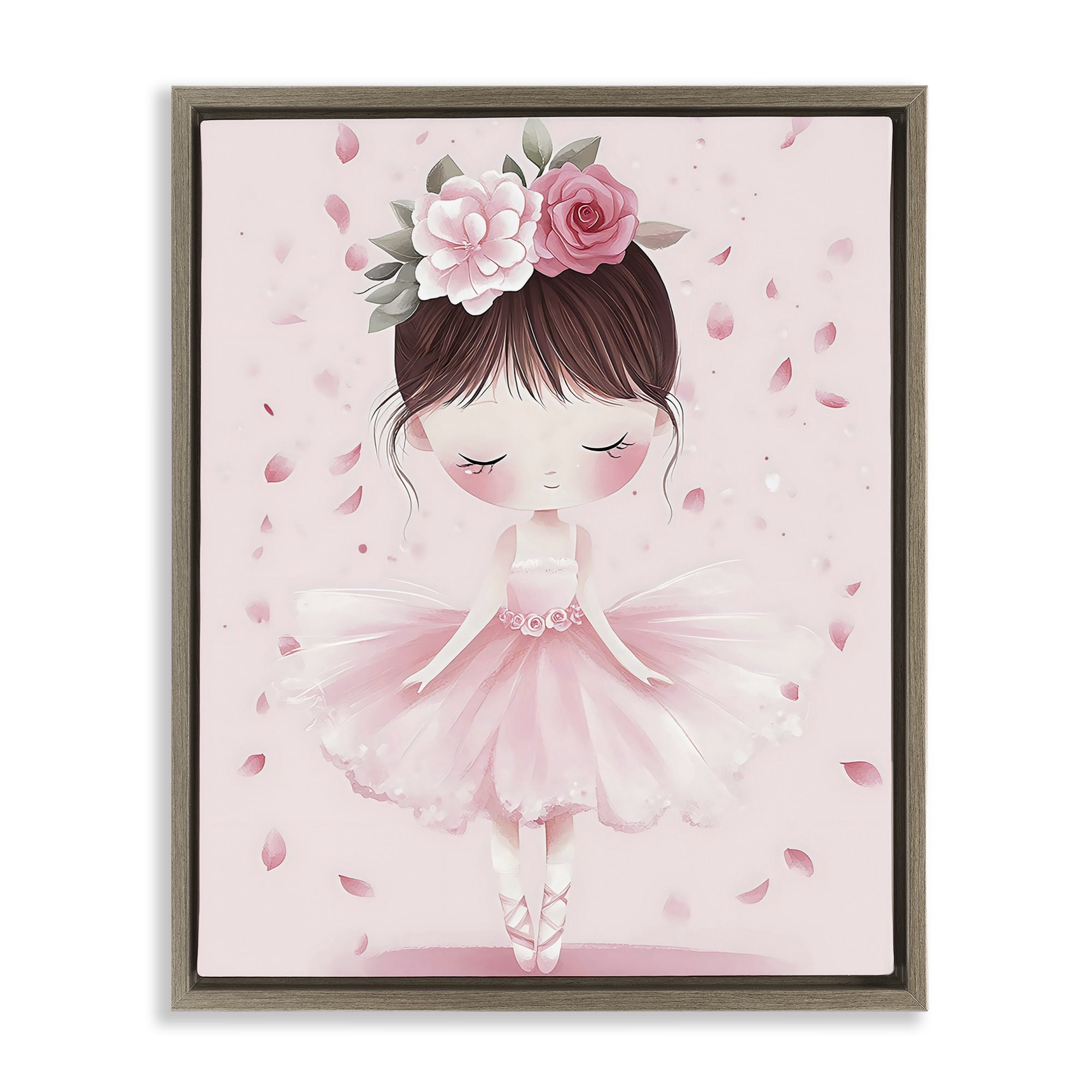 Stupell Industries Ballerina With Floral Headdress Brown Framed Floater Canvas Wall Art, design by Creative Studio