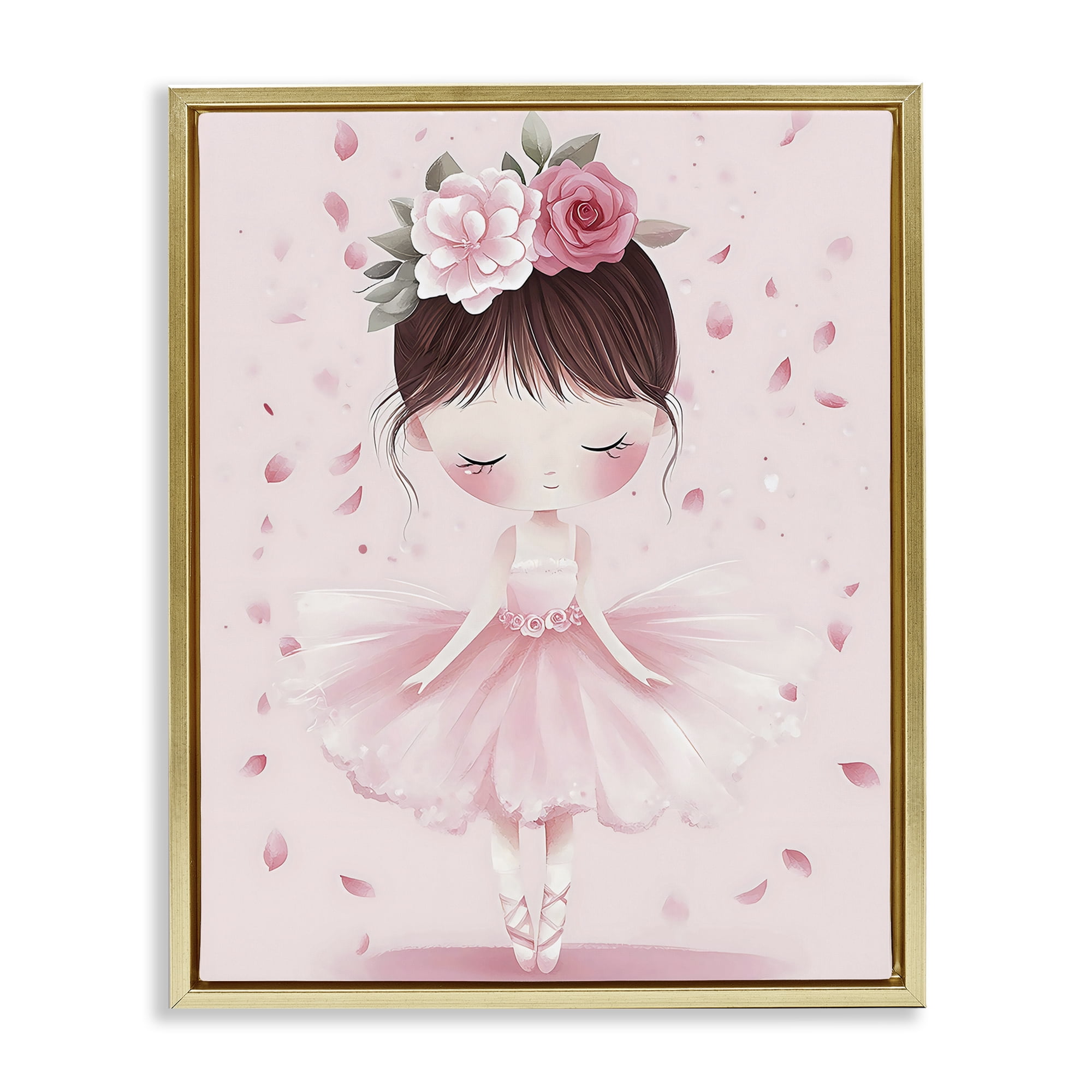 Stupell Industries Ballerina With Floral Headdress Gold Framed Floater Canvas Wall Art, design by Creative Studio