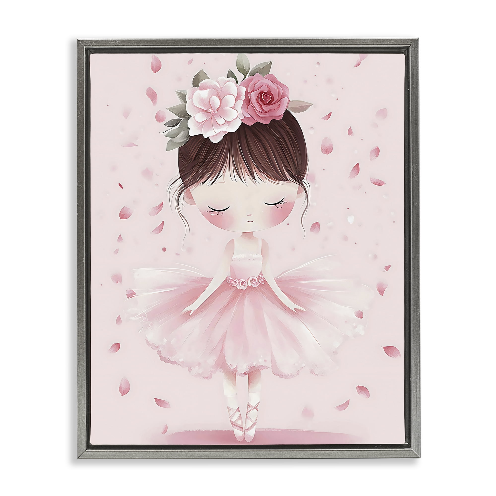 Stupell Industries Ballerina With Floral Headdress Gray Framed Floater Canvas Wall Art, design by Creative Studio