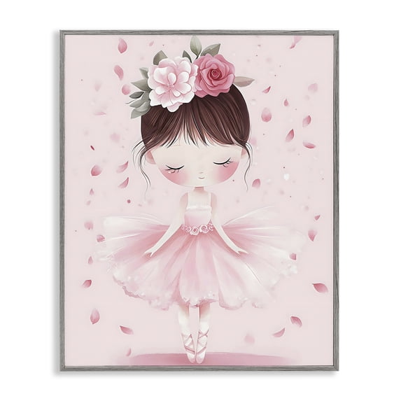 Stupell Industries Cottage Ballerina With Floral Headdress Gray Framed Giclee Art, 11 x 14, by Creative Studio