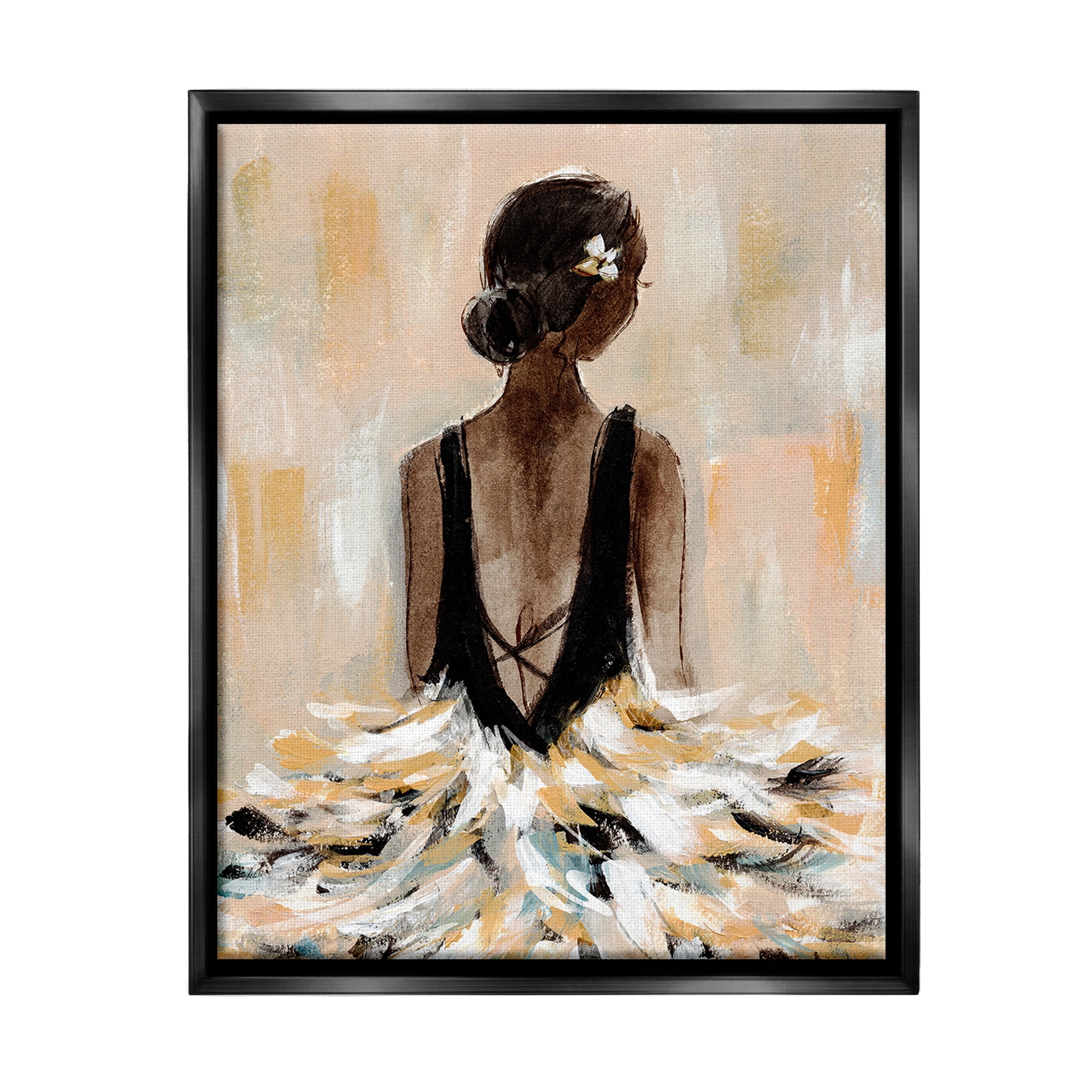 Stupell Industries Ballerina in Abstract Gown Beauty & Fashion Painting Black Floater Framed Canvas Art Print Wall Art, 17 x 21