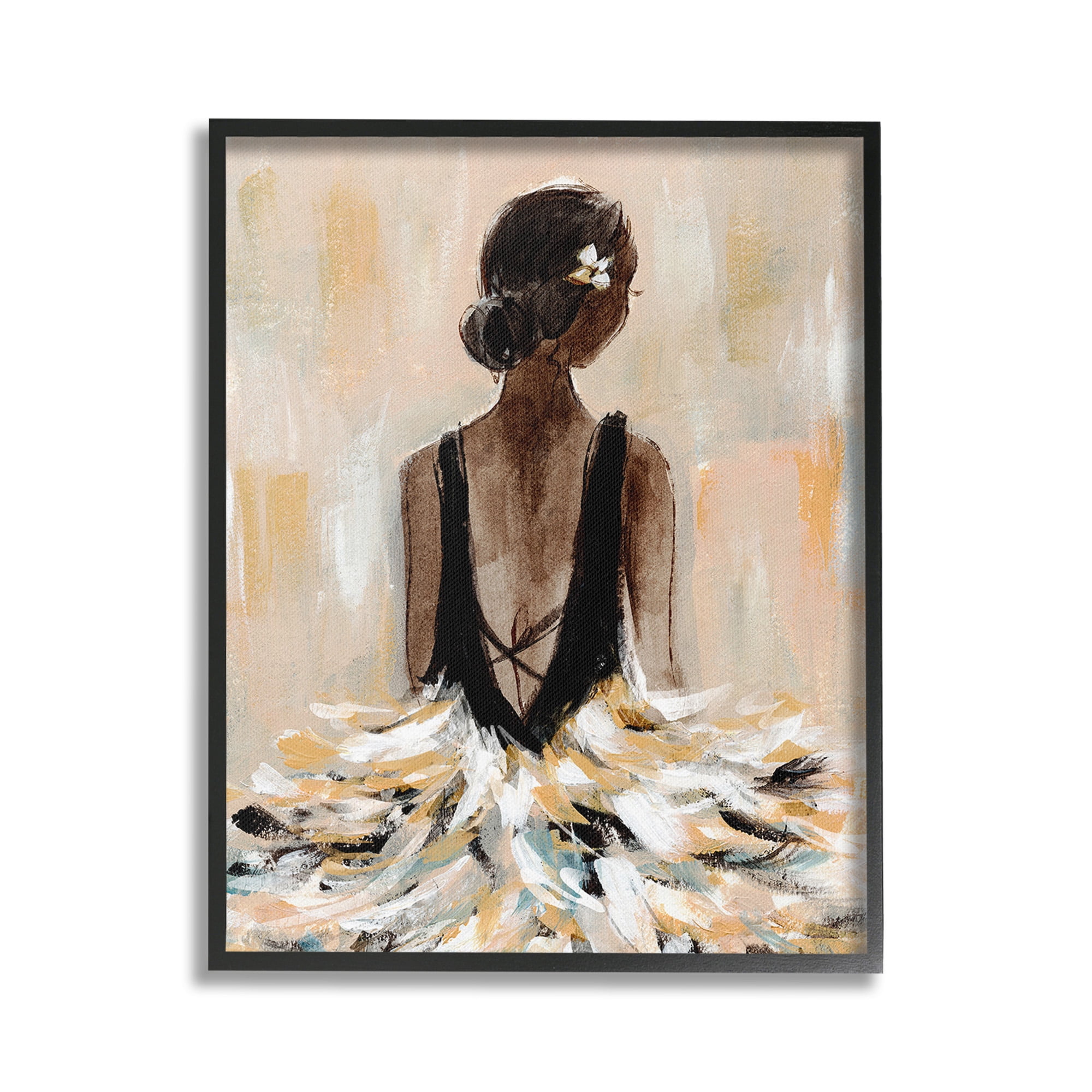 Stupell Industries Ballerina in Abstract Gown Beauty & Fashion Painting Black Framed Art Print Wall Art, 24 x 30