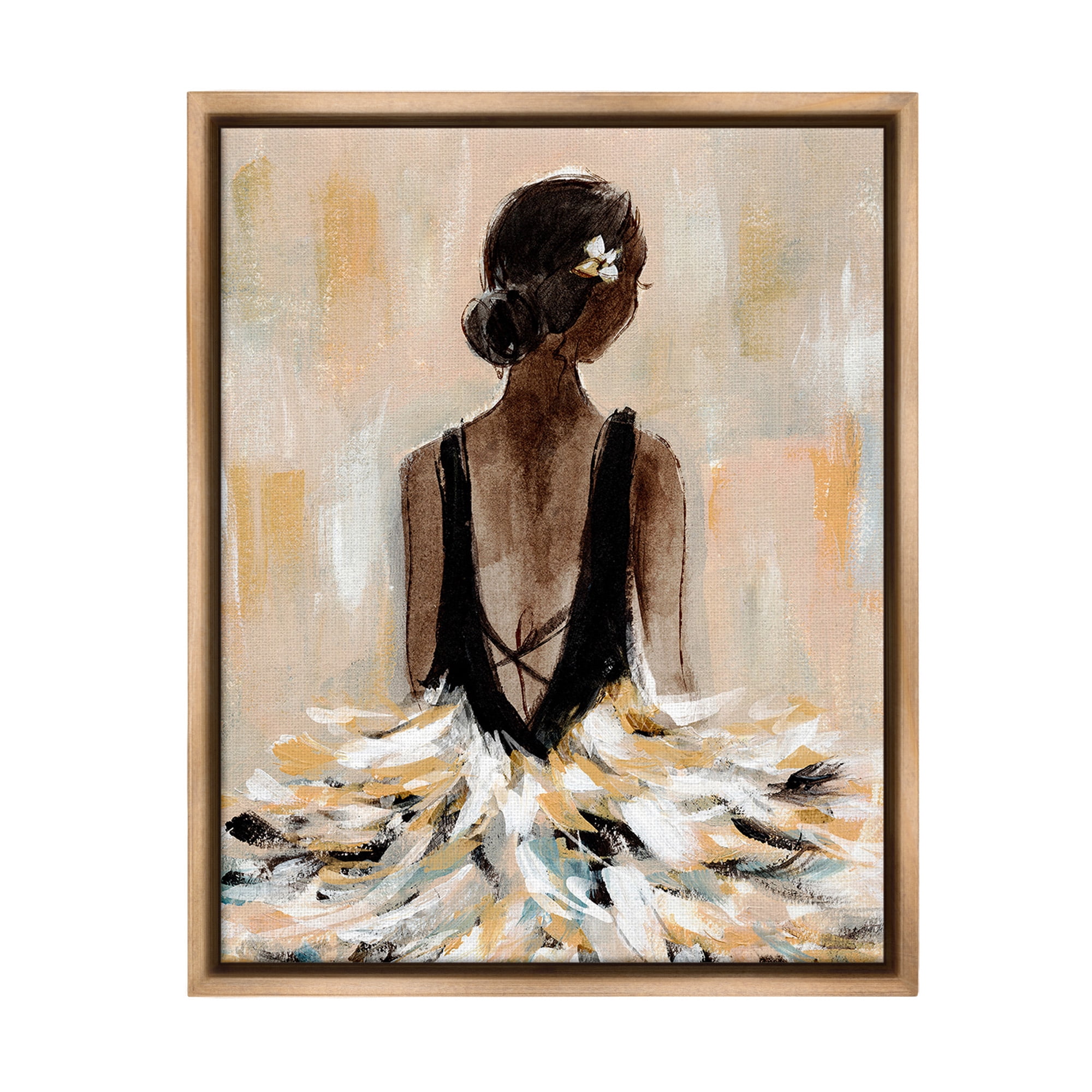 Stupell Industries Ballerina in Abstract Gown Beauty & Fashion Painting Brown Floater Framed Canvas Art Print Wall Art, 17 x 21