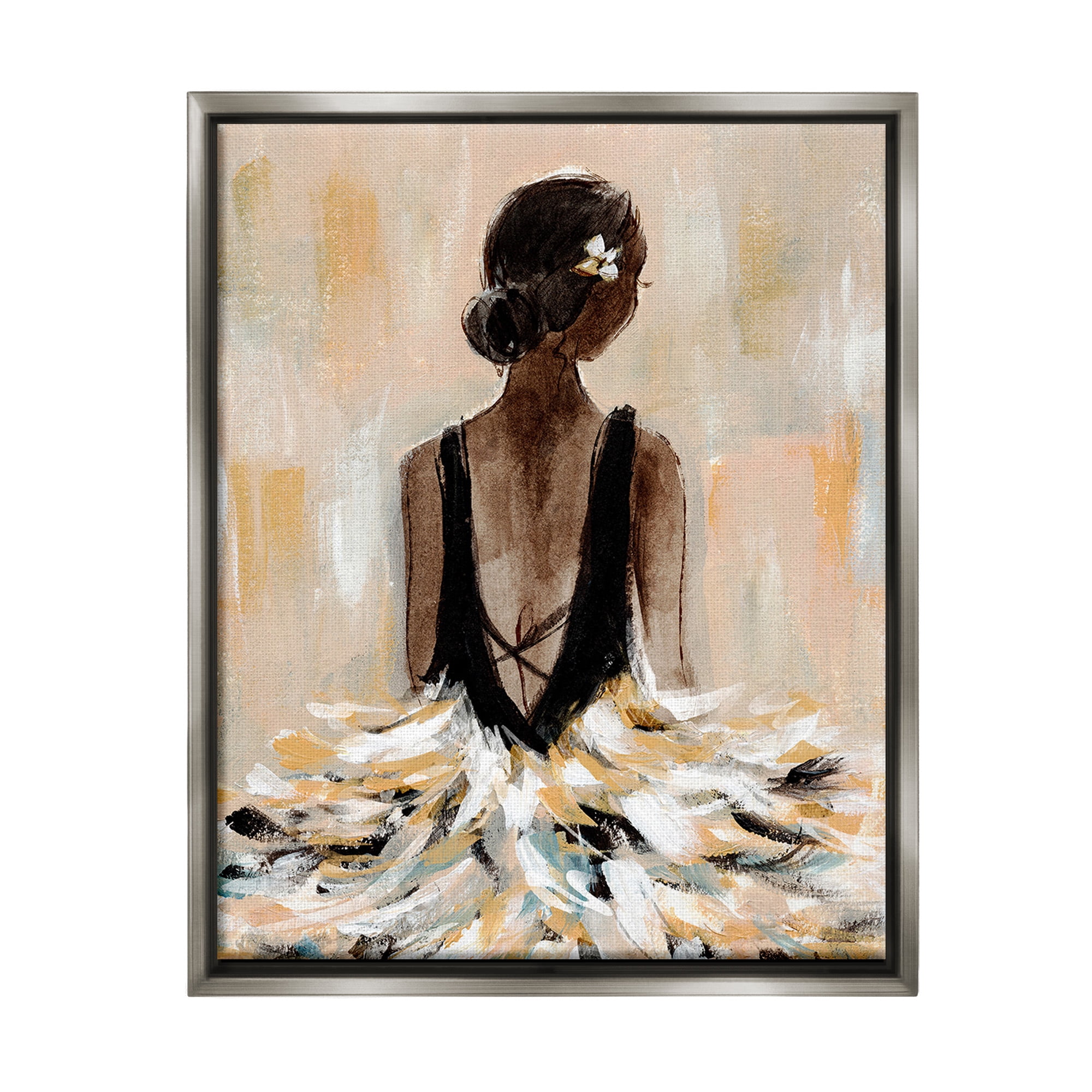 Stupell Industries Ballerina in Abstract Gown Beauty & Fashion Painting Gray Floater Framed Canvas Art Print Wall Art, 17 x 21