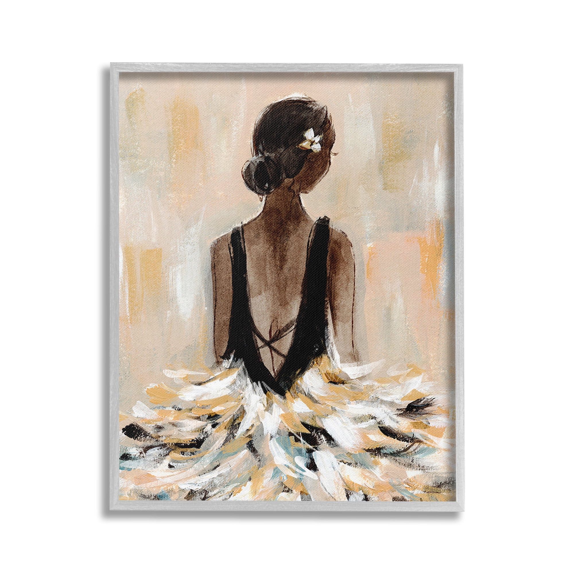 Stupell Industries Ballerina in Abstract Gown Beauty & Fashion Painting Gray Framed Art Print Wall Art, 16 x 20