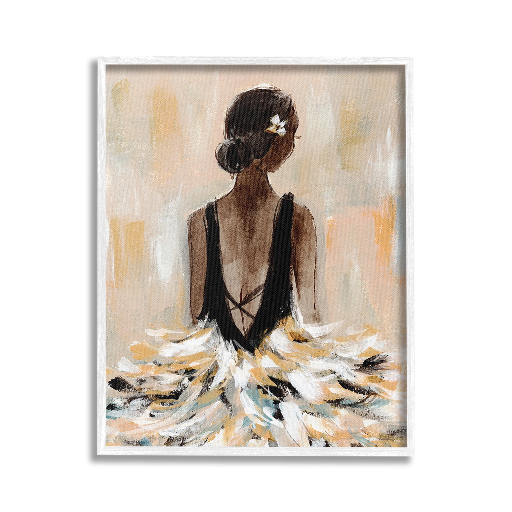 Stupell Industries Ballerina in Abstract Gown Beauty & Fashion Painting White Framed Art Print Wall Art, 24 x 30