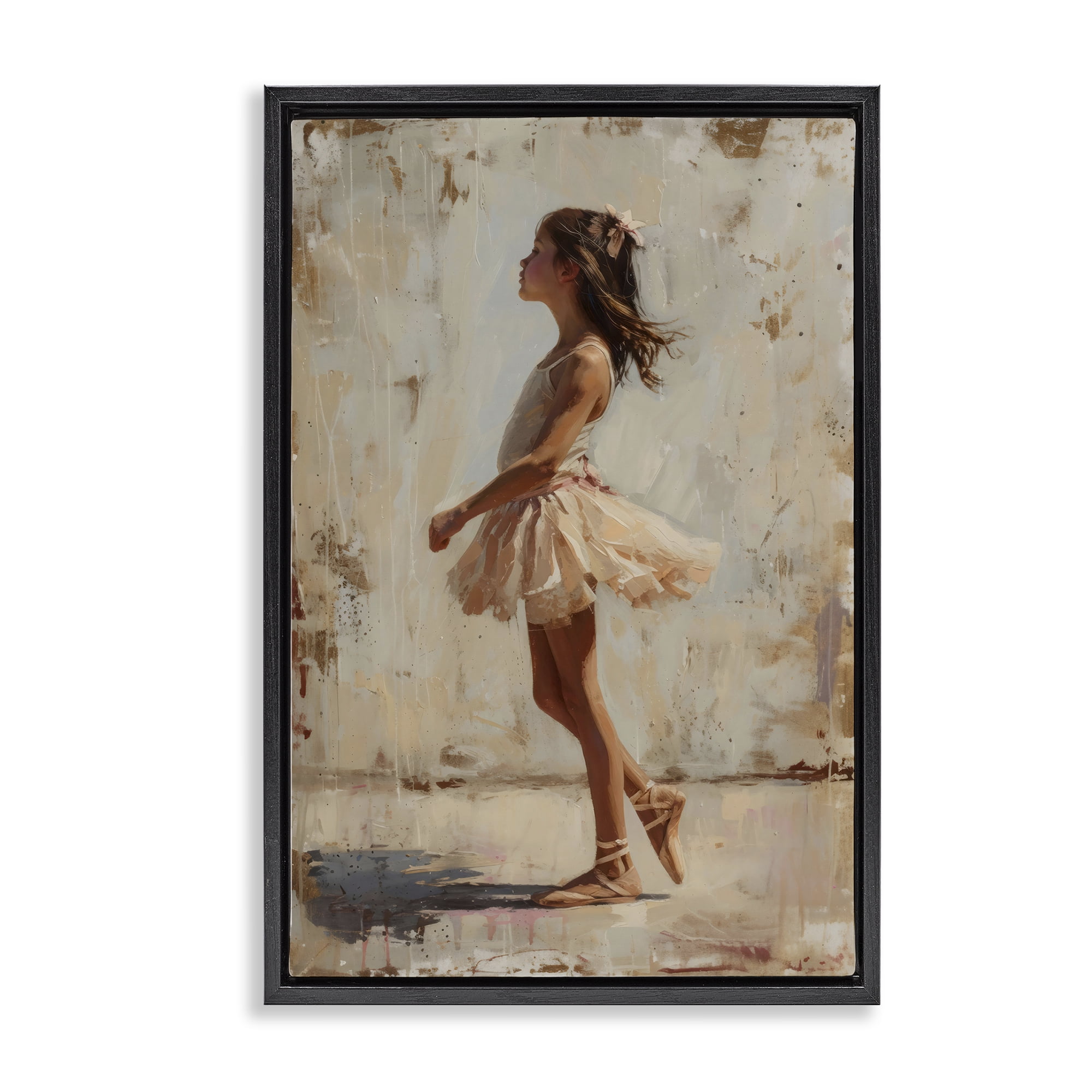 Stupell Industries Ballerina in Soft Light Black Framed Floater Canvas Wall Art, design by Creative Studio
