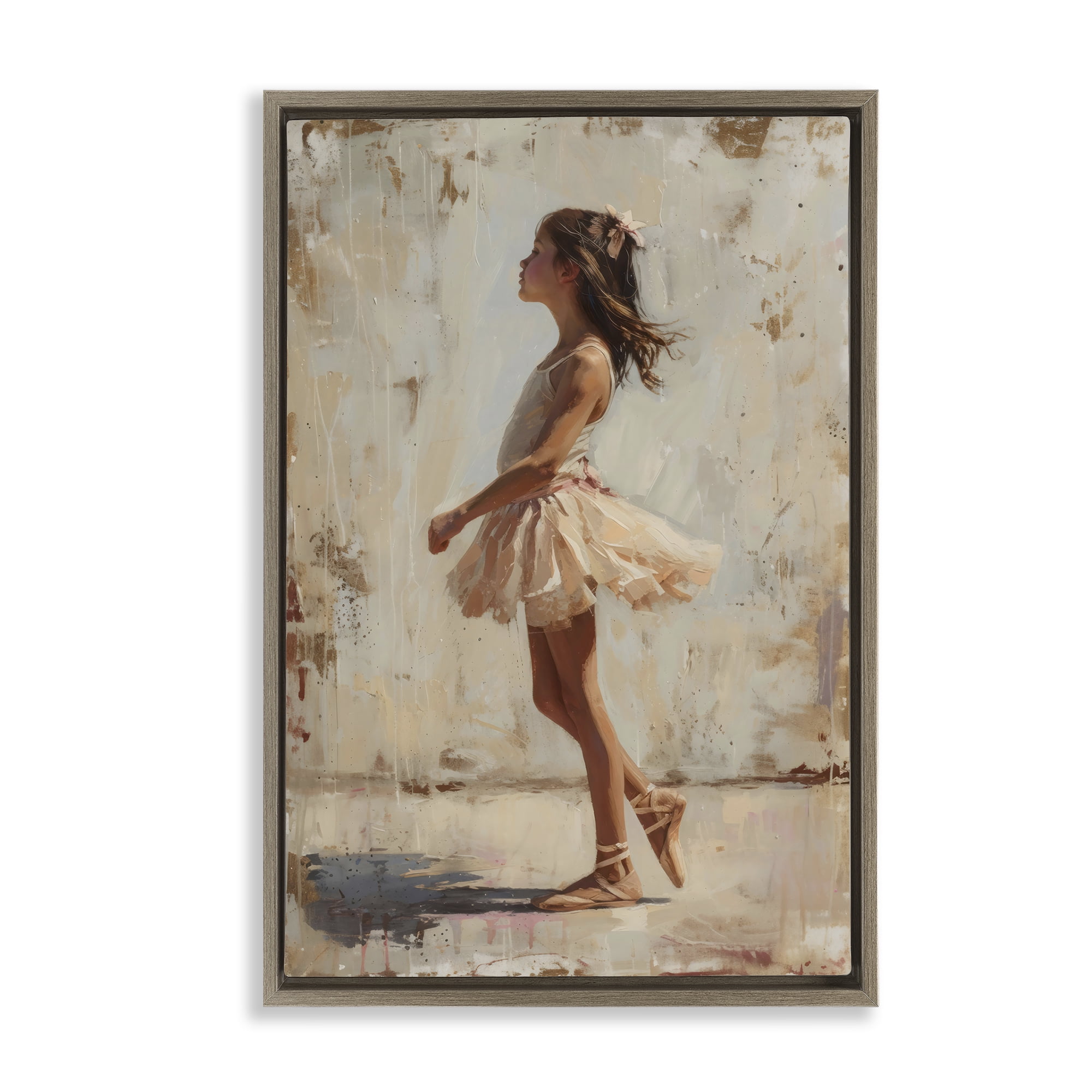 Stupell Industries Ballerina in Soft Light Brown Framed Floater Canvas Wall Art, design by Creative Studio