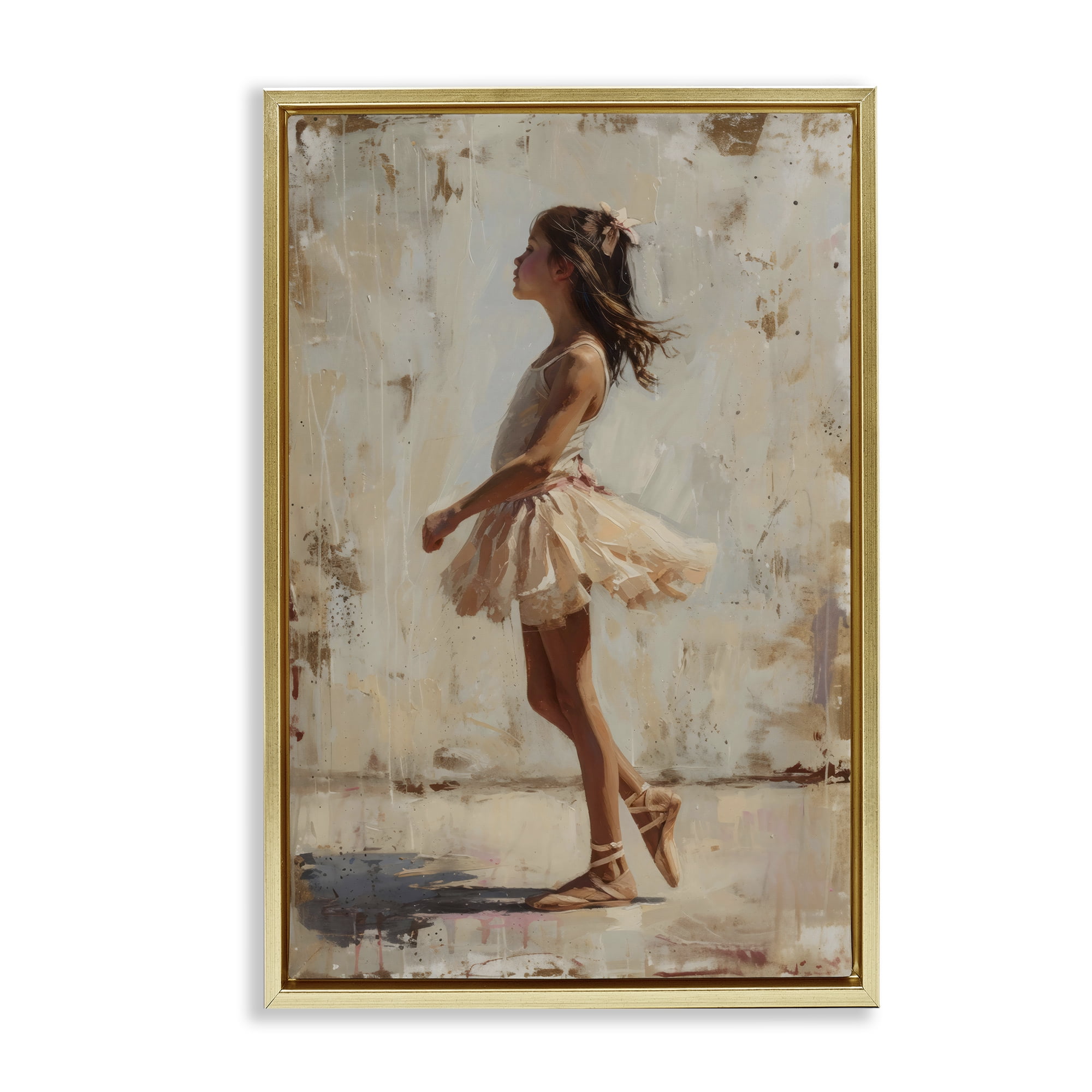 Stupell Industries Ballerina in Soft Light Gold Framed Floater Canvas Wall Art, design by Creative Studio