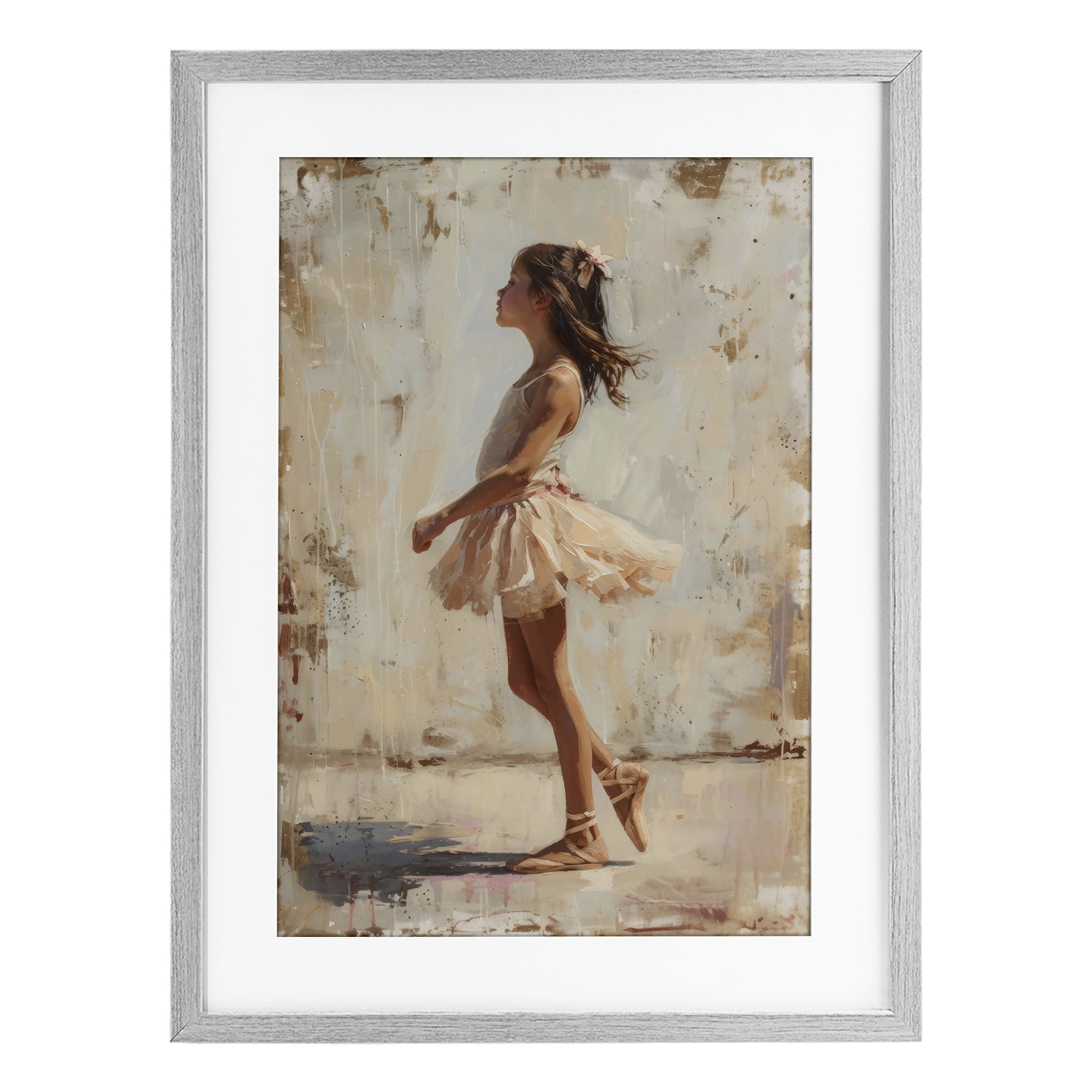 Stupell Industries Ballerina in Soft Light Gray Framed Print Under Glass, design by Creative Studio