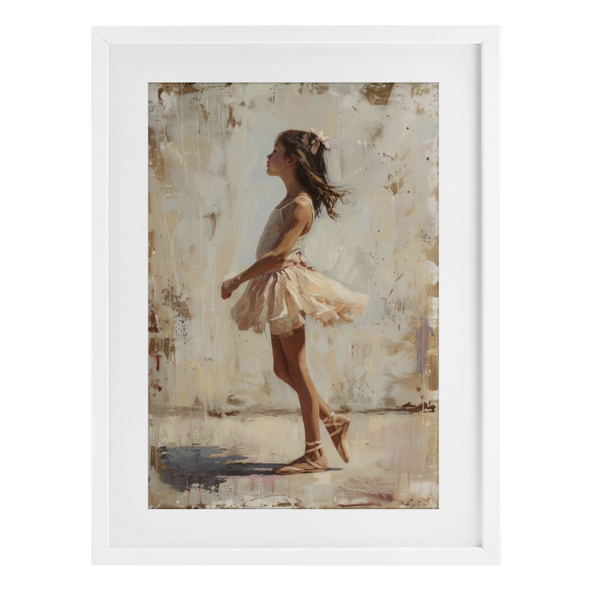 Stupell Industries Ballerina in Soft Light White Framed Print Under Glass, design by Creative Studio