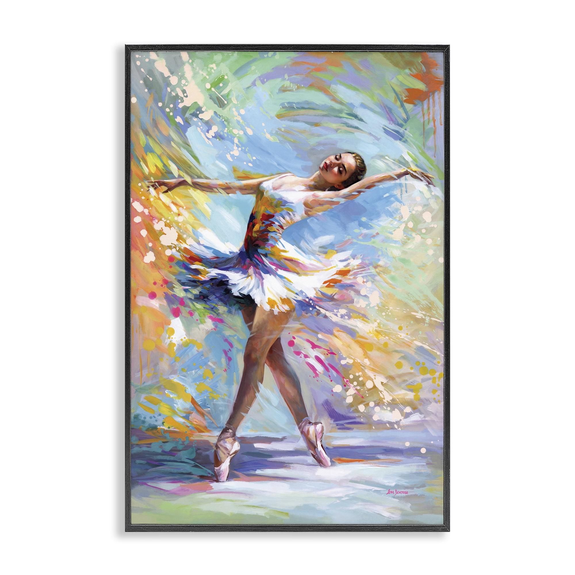Stupell Industries Ballerina on Pastel Splatter Entertainment Painting Black Framed Art Print Wall Art, 16 x 24