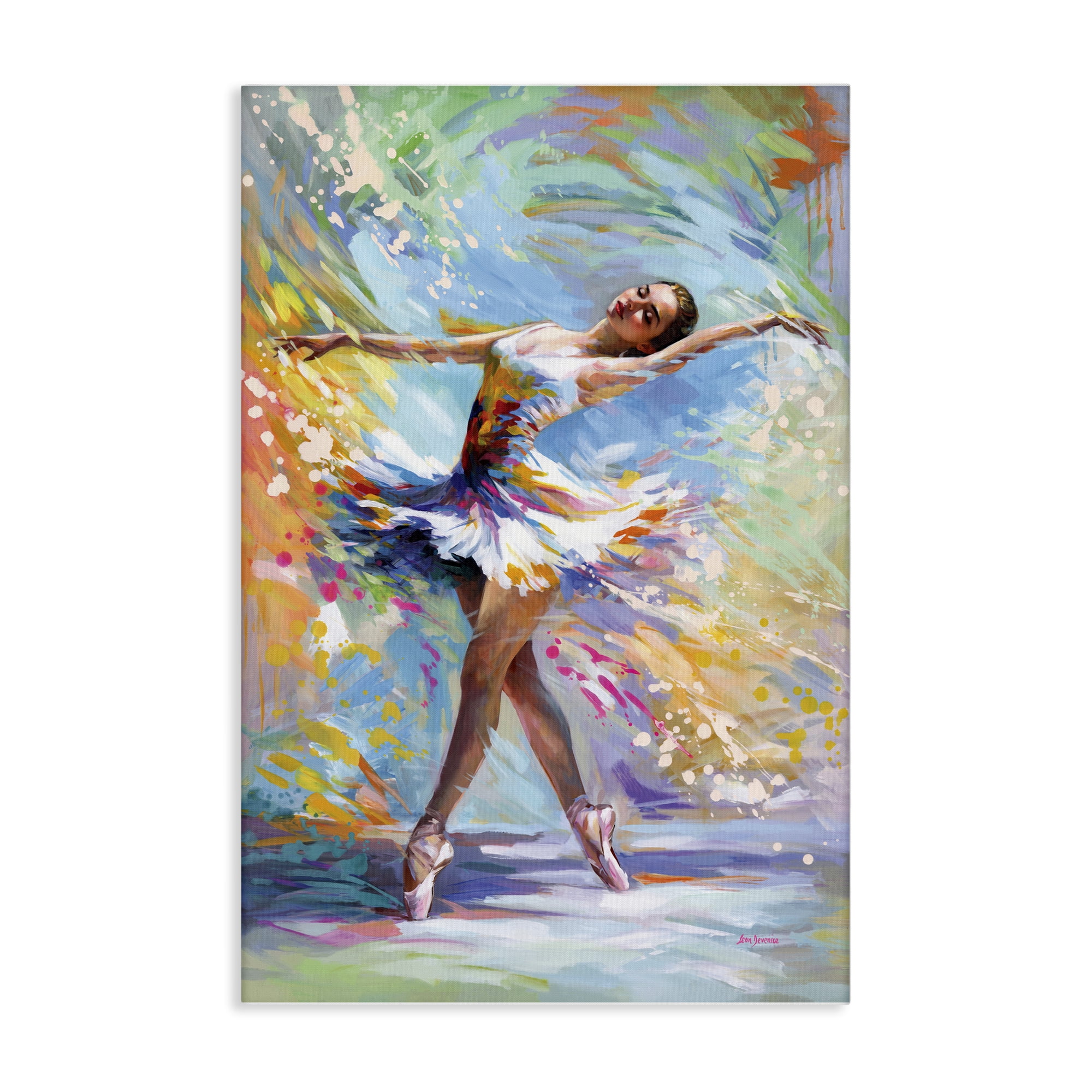 Stupell Industries Ballerina on Pastel Splatter Entertainment Painting Wrapped Canvas Art Print Wall Art, 20 x 30