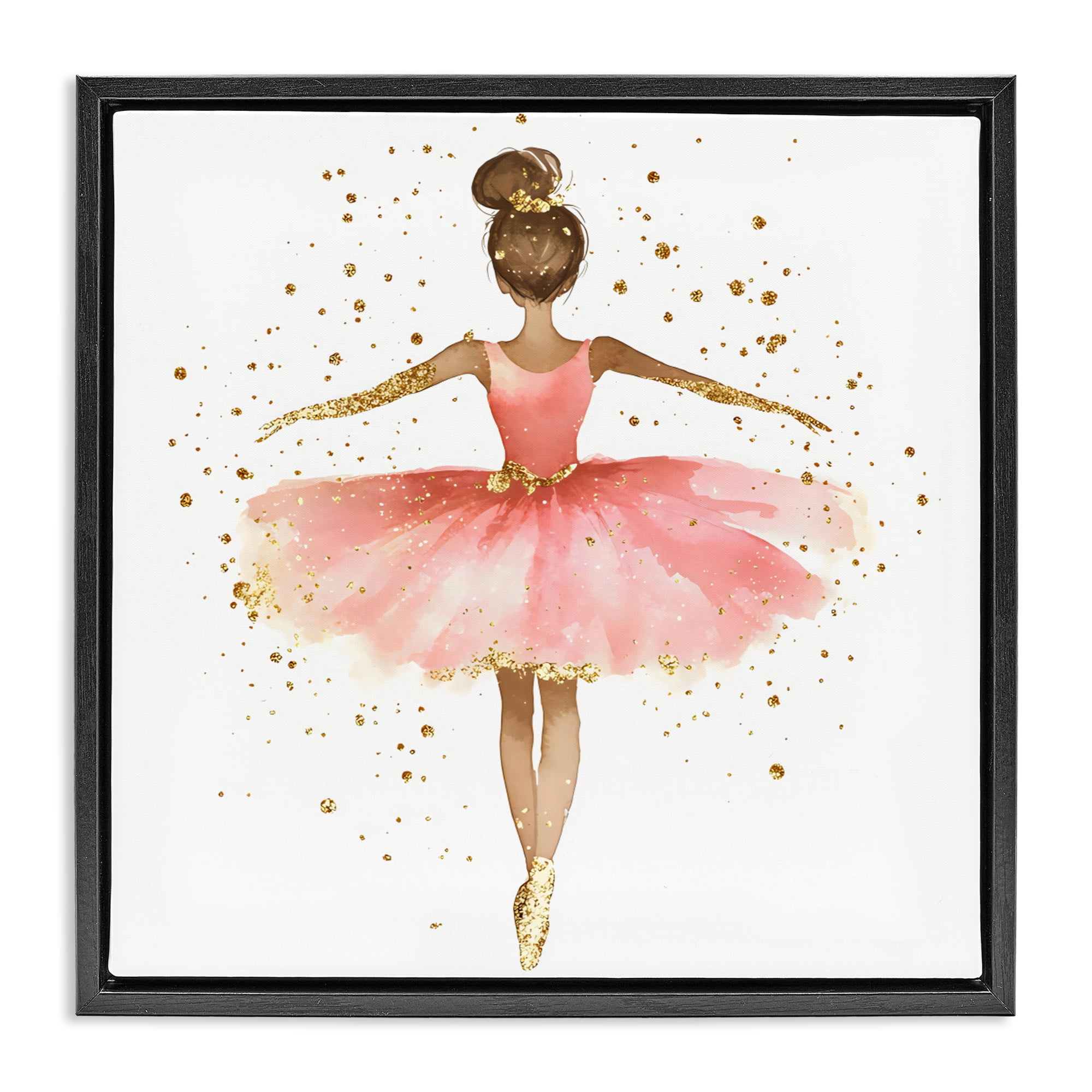 Stupell Industries Ballerina with Gold Glitter Black Framed Floater Canvas Wall Art, design by Creative Studio