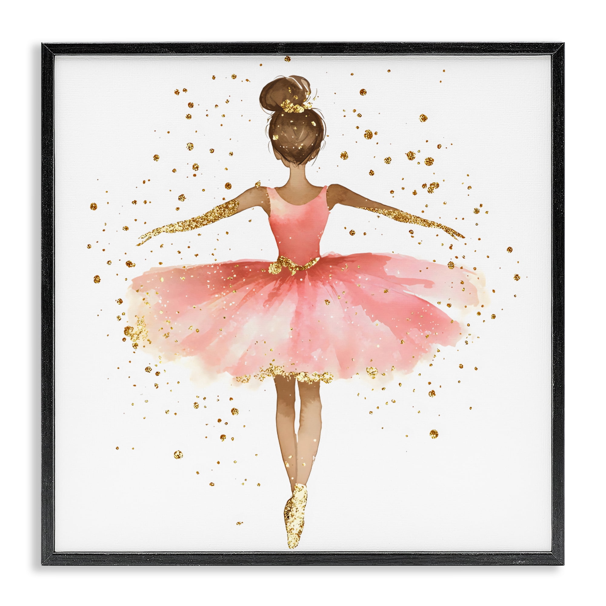 Stupell Industries Ballerina with Gold Glitter Black Framed Giclee Art, design by Creative Studio