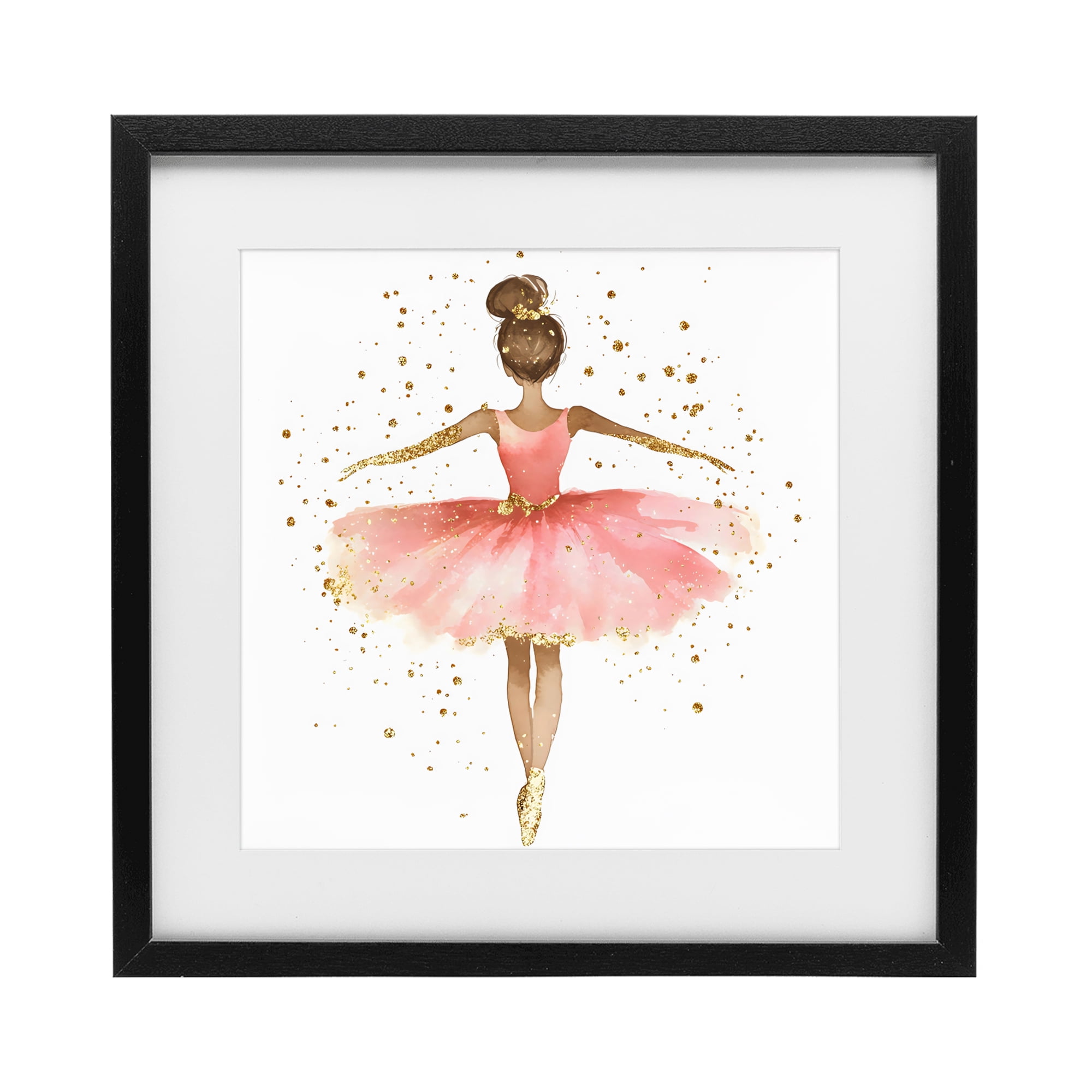 Stupell Industries Ballerina with Gold Glitter Black Framed Print Under Glass, design by Creative Studio