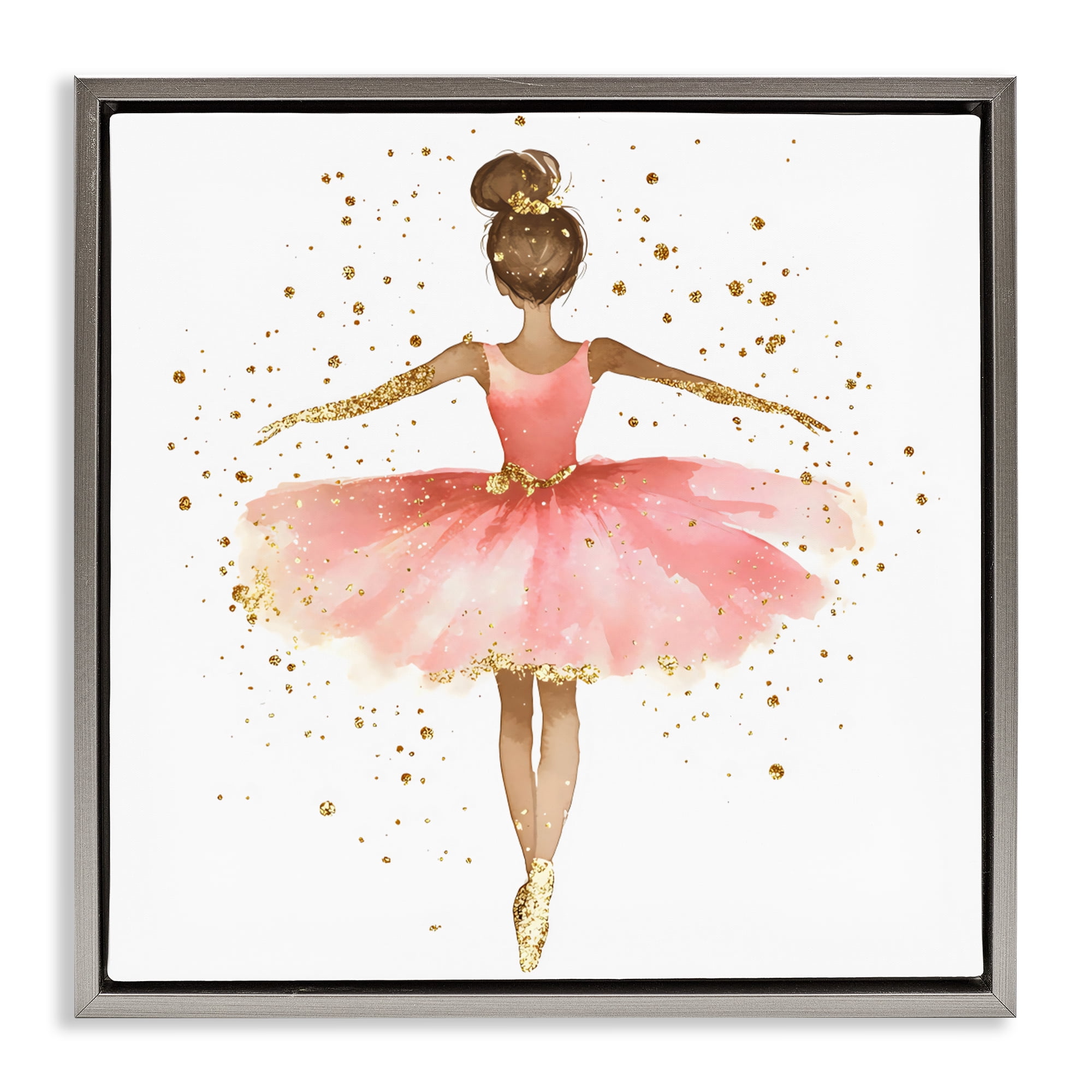 Stupell Industries Ballerina with Gold Glitter Gray Framed Floater Canvas Wall Art, design by Creative Studio