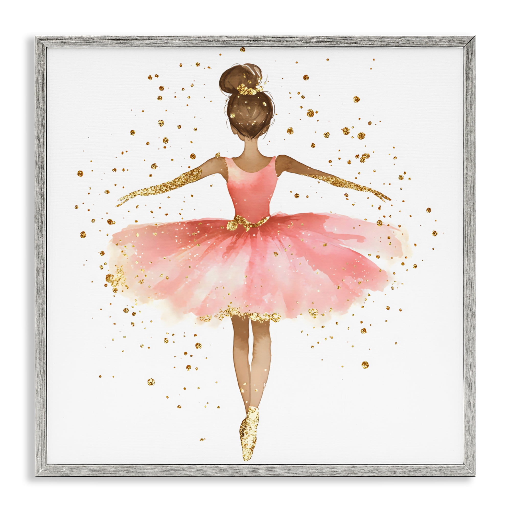 Stupell Industries Ballerina with Gold Glitter Gray Framed Giclee Art, design by Creative Studio