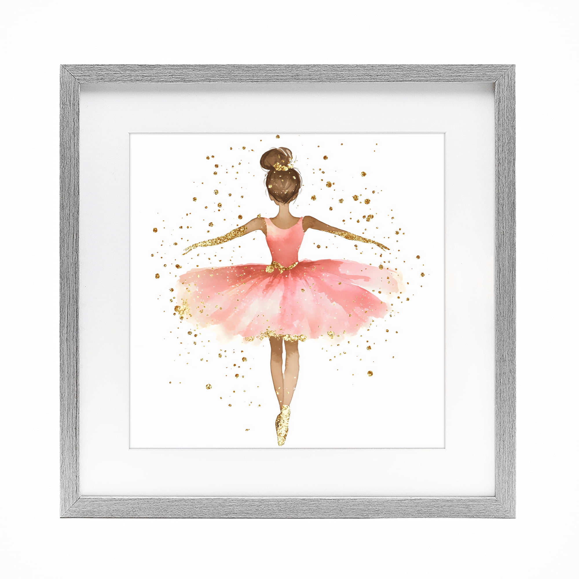 Stupell Industries Ballerina with Gold Glitter Gray Framed Print Under Glass, design by Creative Studio