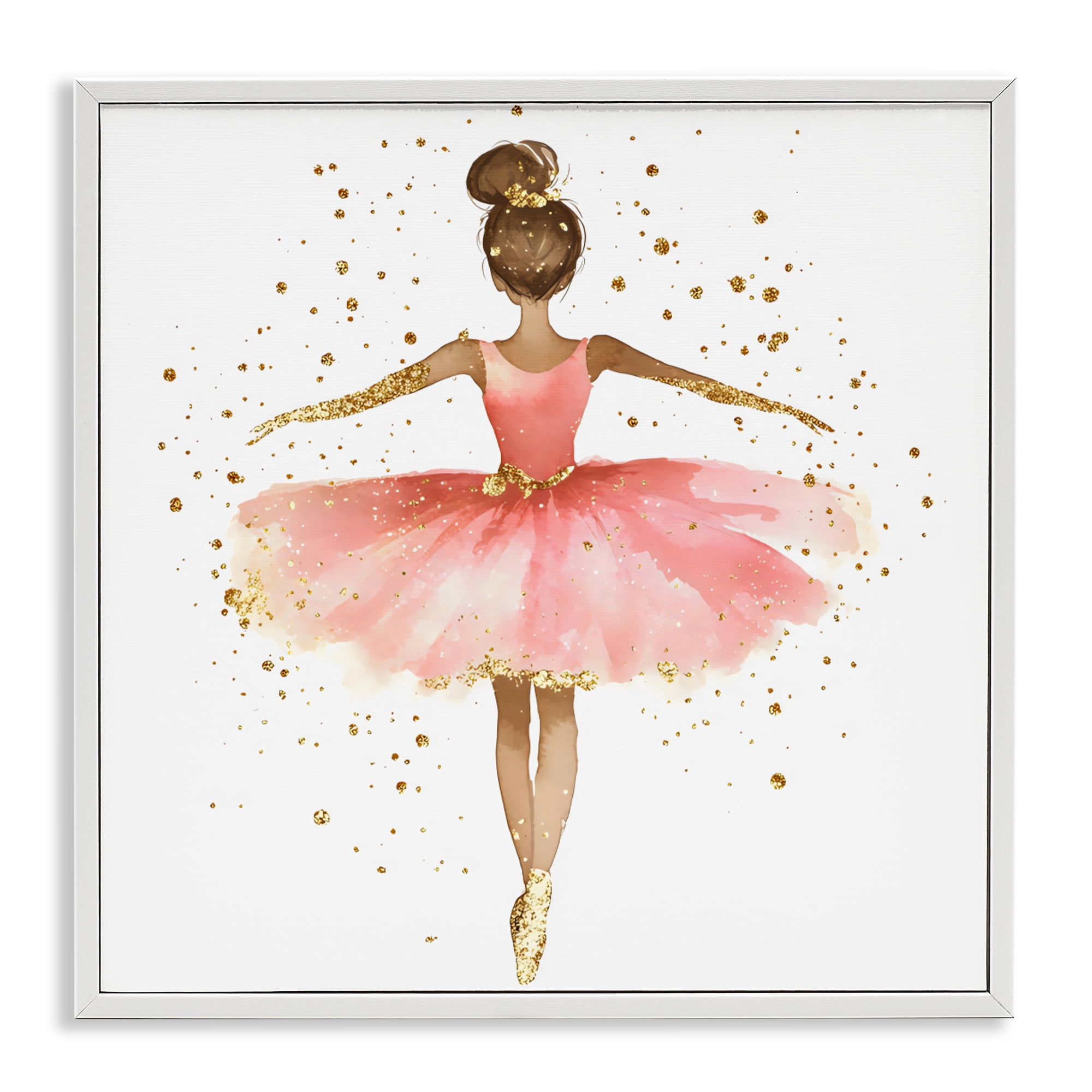Stupell Industries Ballerina with Gold Glitter White Framed Giclee Art, design by Creative Studio