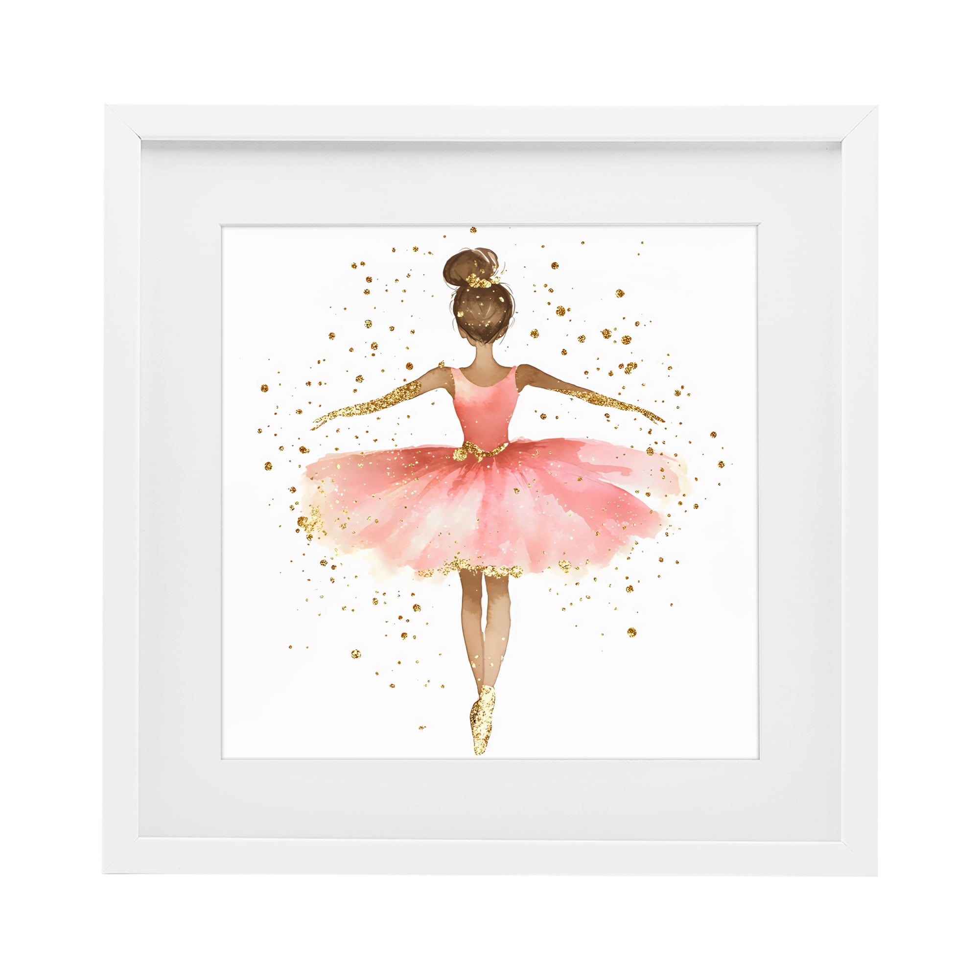 Stupell Industries Ballerina with Gold Glitter White Framed Print Under Glass, design by Creative Studio
