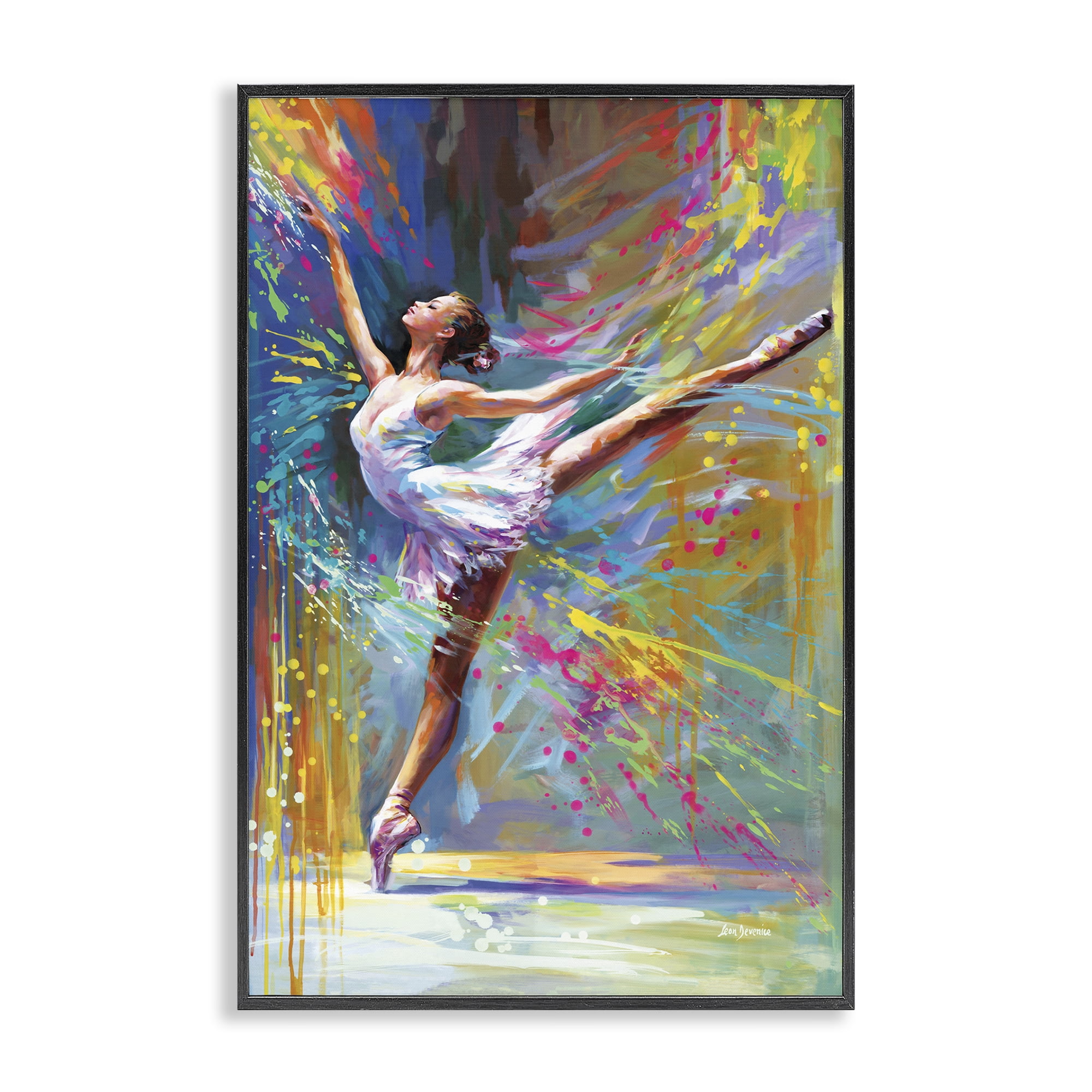 Stupell Industries Ballerina with Modern Splash Entertainment Painting Black Framed Art Print Wall Art, 12 x 18