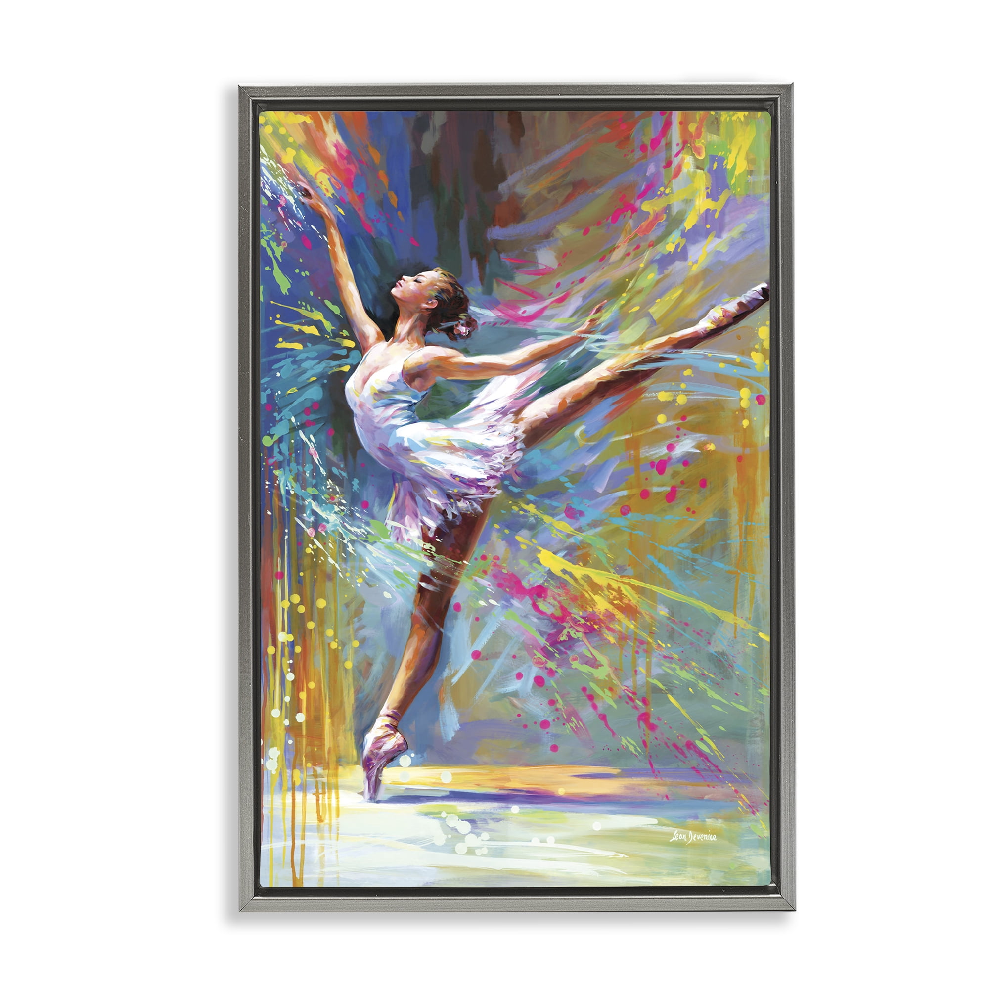 Stupell Industries Ballerina with Modern Splash Entertainment Painting Gray Floater Framed Canvas Art Print Wall Art, 17 x 25
