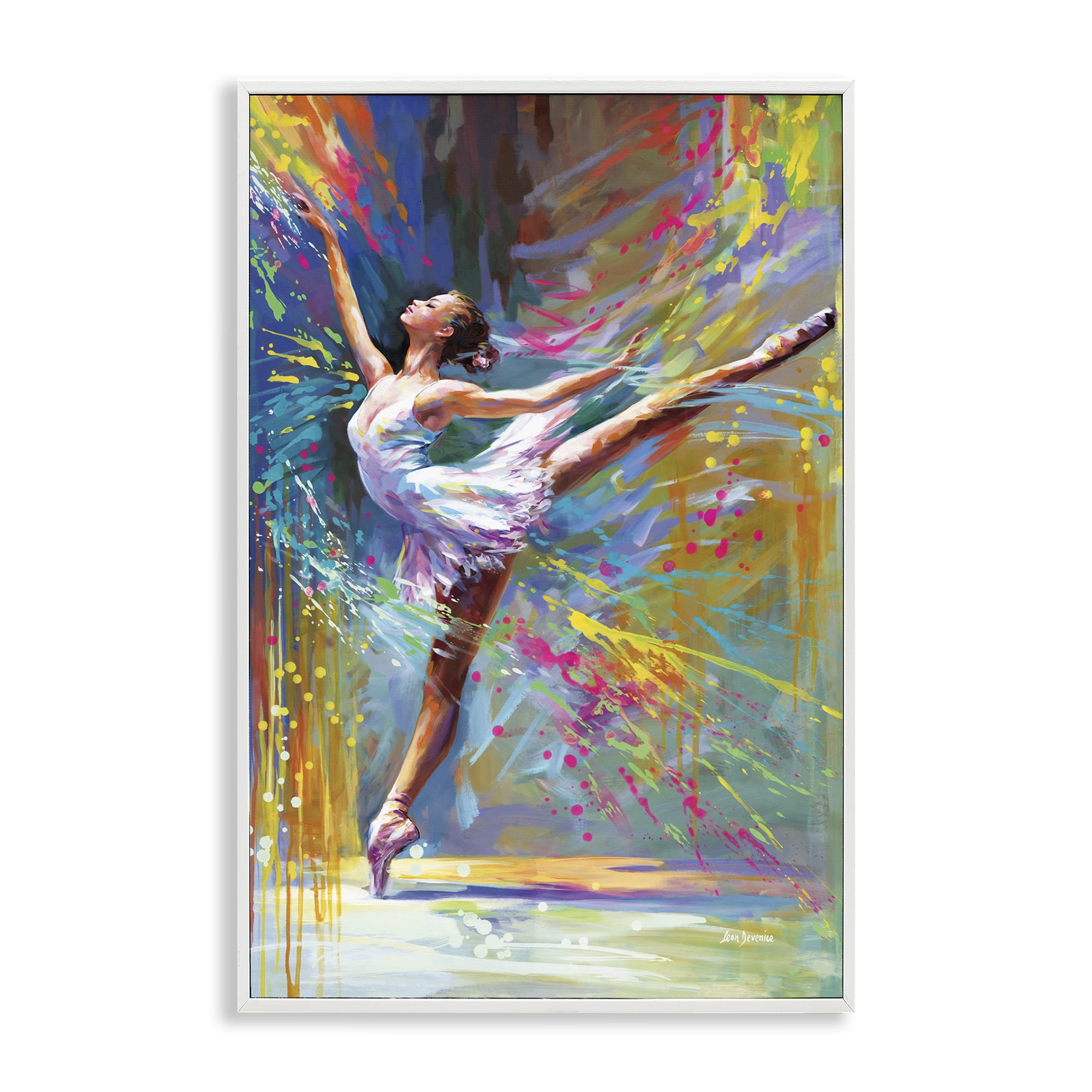 Stupell Industries Ballerina with Modern Splash Entertainment Painting White Framed Art Print Wall Art, 16 x 24
