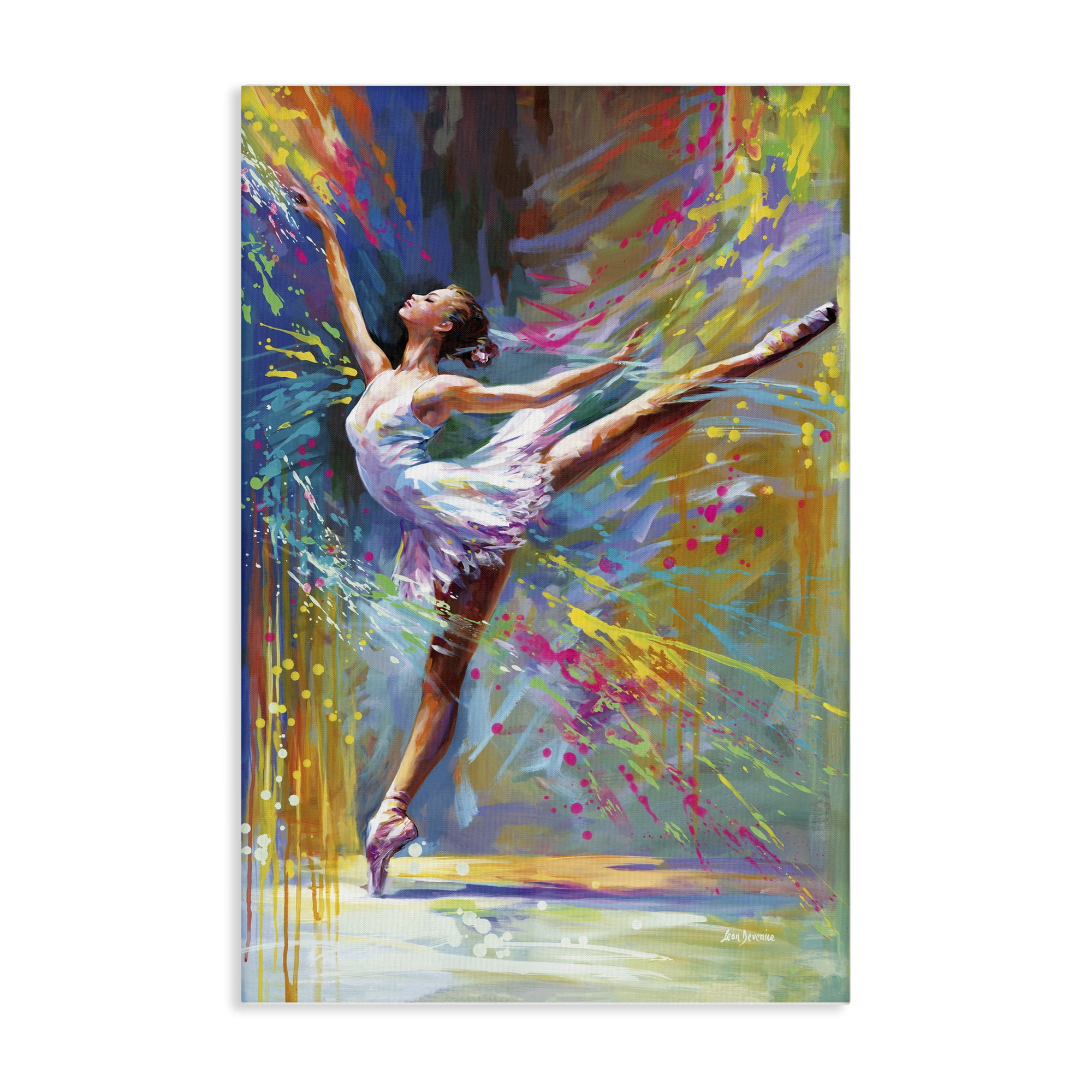 Stupell Industries Ballerina with Modern Splash Entertainment Painting Wrapped Canvas Art Print Wall Art, 20 x 30