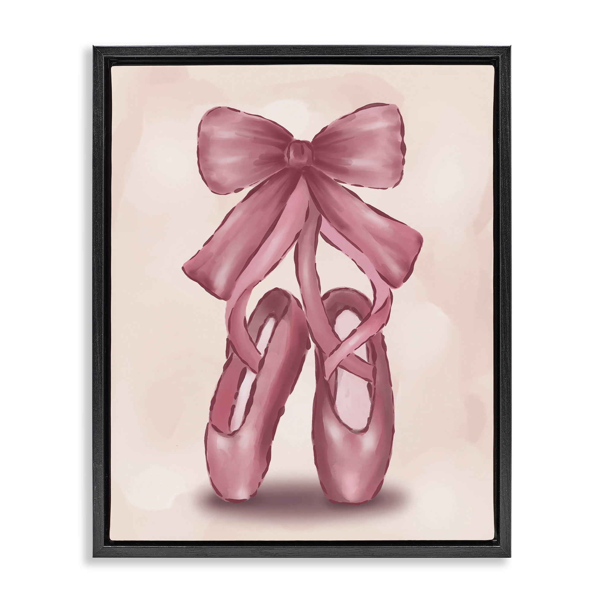 Stupell Industries Ballet Slippers Bow Entertainment Painting Black Floater Framed Canvas Art Print Wall Art, 17 x 21