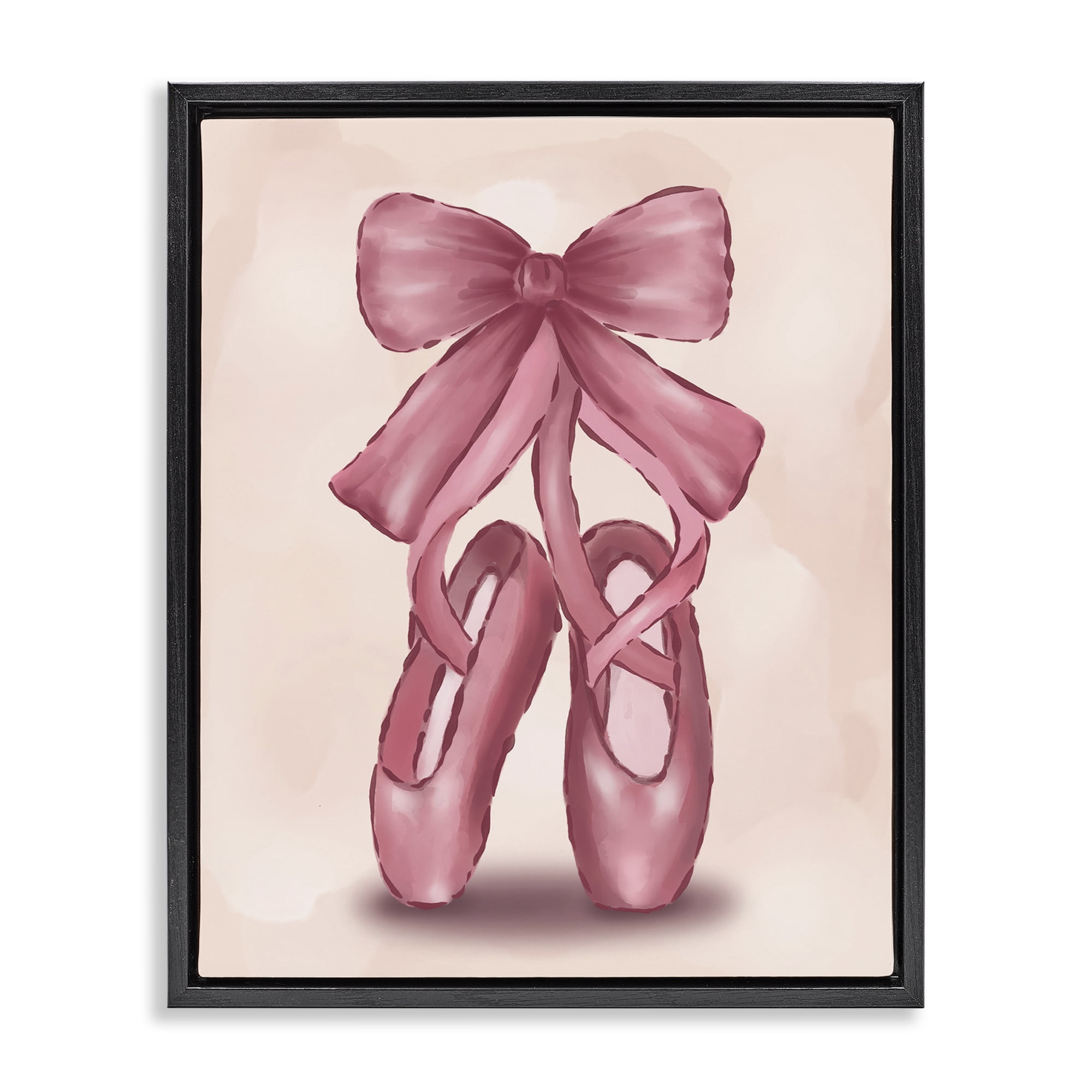 Stupell Industries Ballet Slippers Bow Entertainment Painting Black Floater Framed Canvas Art Print Wall Art, 25 x 31
