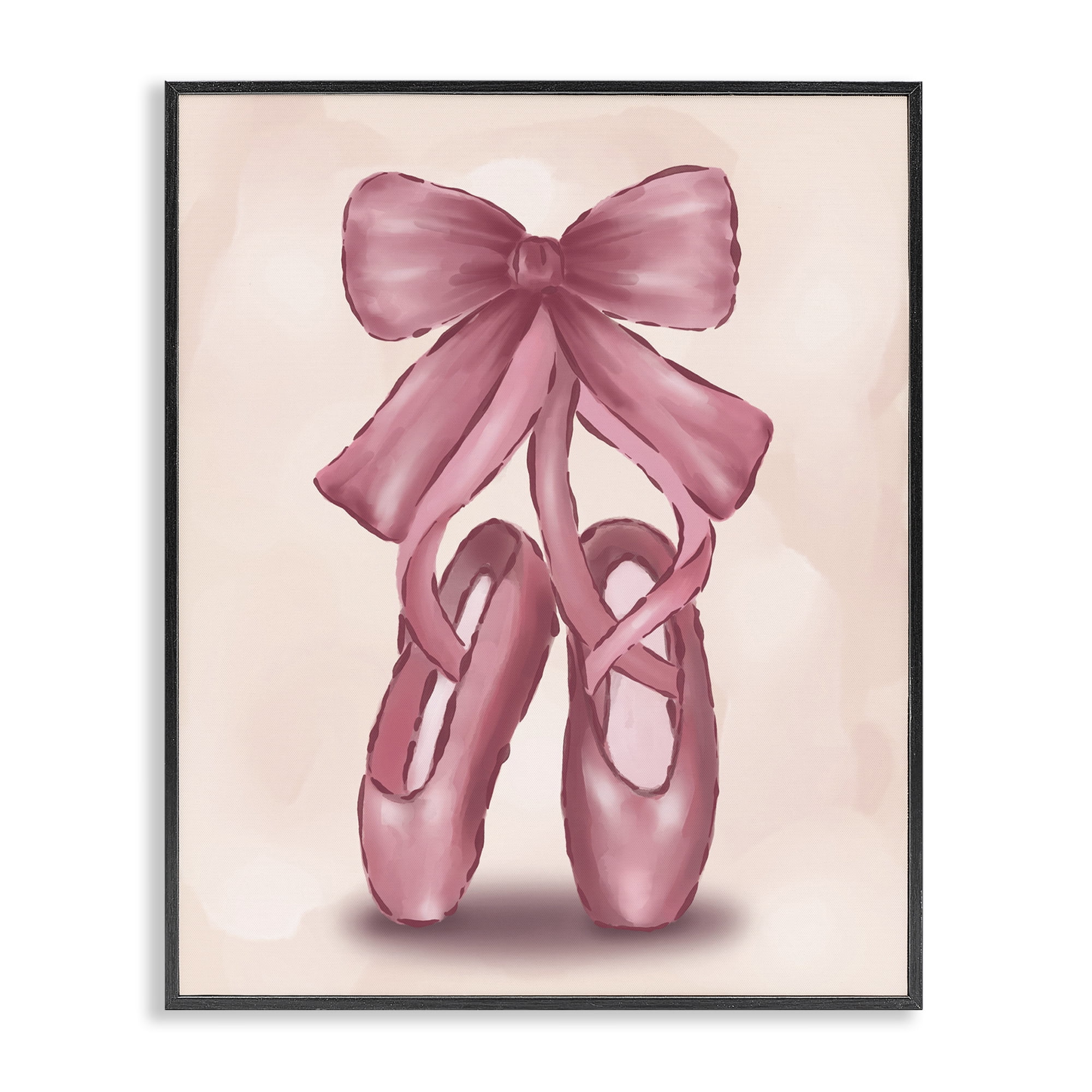 Stupell Industries Ballet Slippers Bow Entertainment Painting Black Framed Art Print Wall Art, 16 x 20