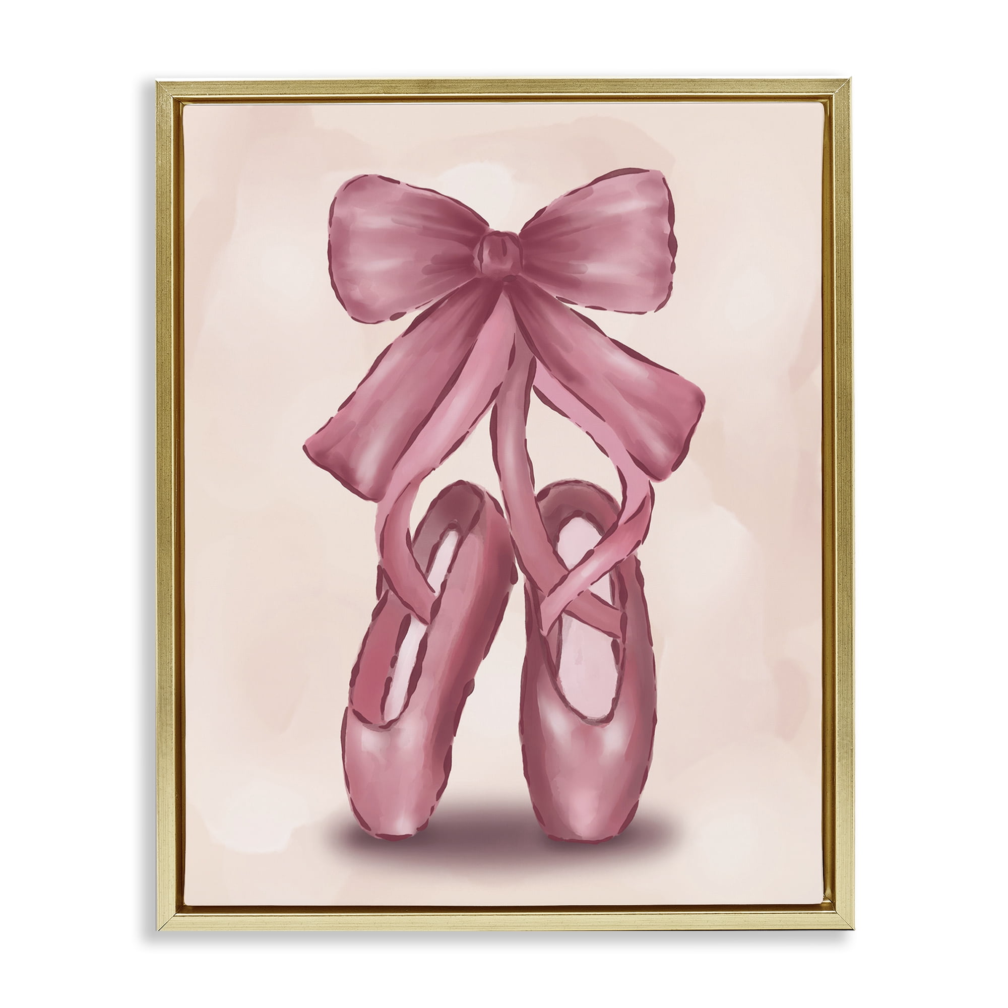 Stupell Industries Ballet Slippers Bow Entertainment Painting Gold Floater Framed Canvas Art Print Wall Art, 17 x 21