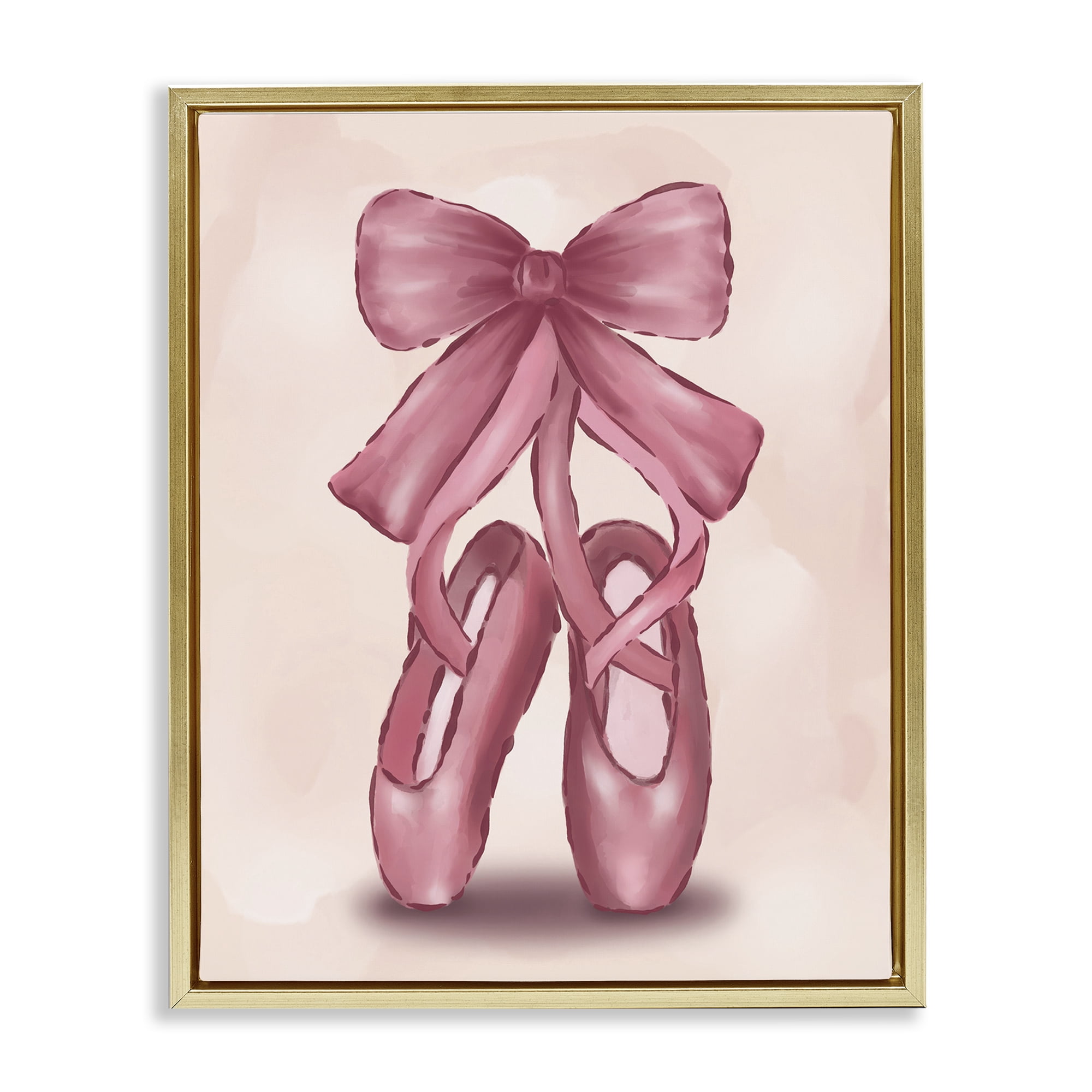 Stupell Industries Ballet Slippers Bow Entertainment Painting Gold Floater Framed Canvas Art Print Wall Art, 25 x 31