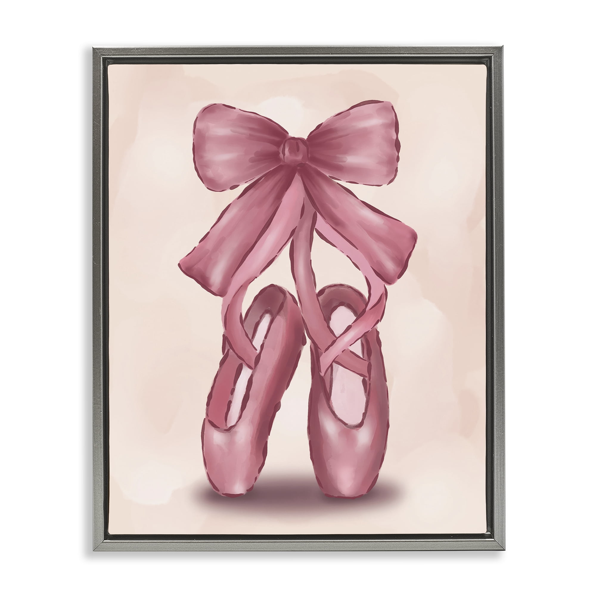 Stupell Industries Ballet Slippers Bow Entertainment Painting Gray Floater Framed Canvas Art Print Wall Art, 17 x 21