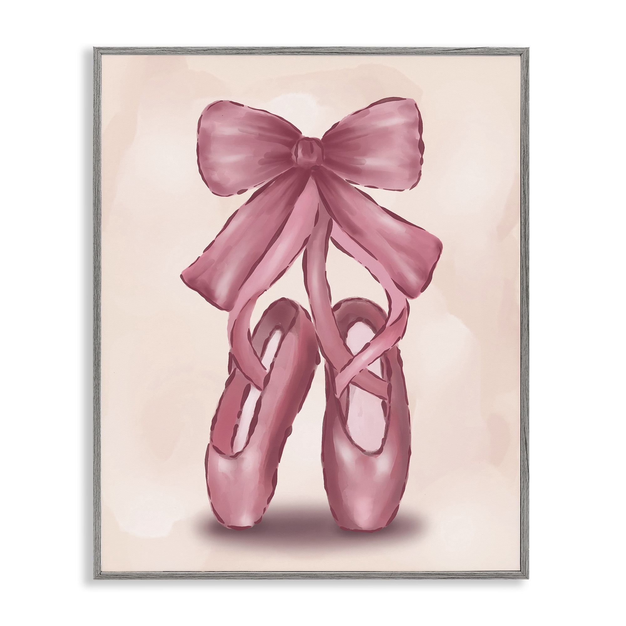 Stupell Industries Ballet Slippers Bow Entertainment Painting Gray Framed Art Print Wall Art, 11 x 14