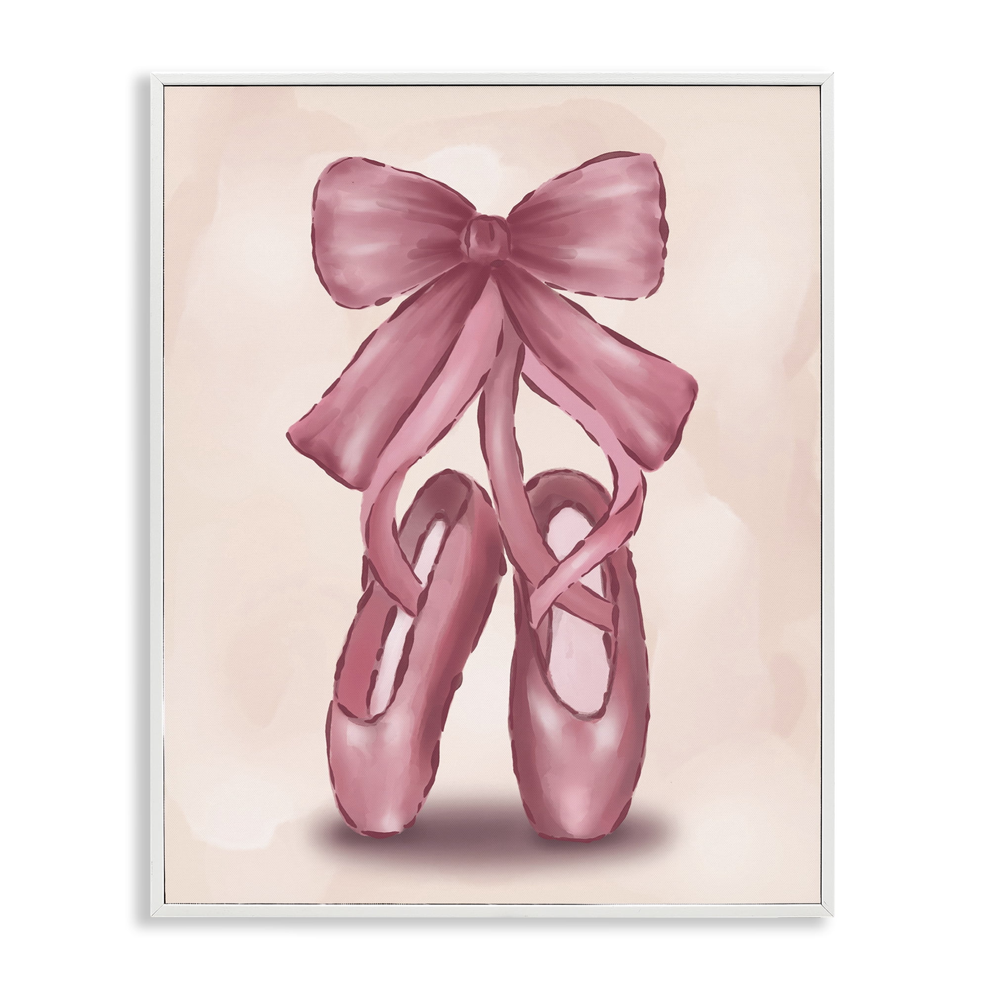 Stupell Industries Ballet Slippers Bow Entertainment Painting White Framed Art Print Wall Art, 11 x 14