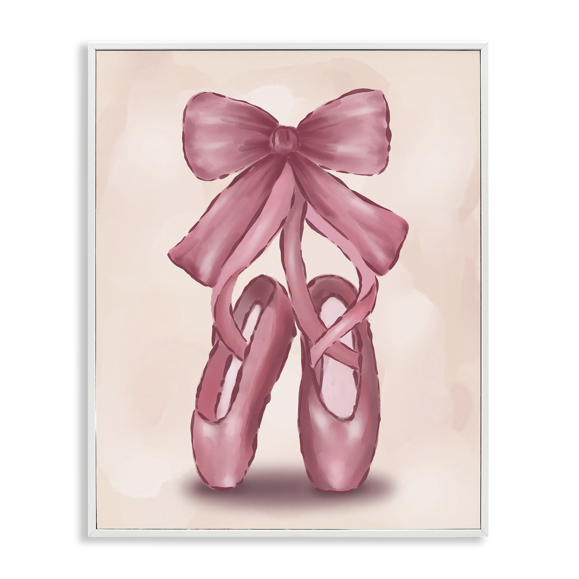 Stupell Industries Ballet Slippers Bow Entertainment Painting White Framed Art Print Wall Art, 16 x 20