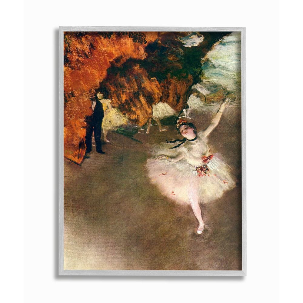 Stupell Industries Ballet Stage Red Brown Classic Degas Painting Framed Wall Art by Edgar Degas, 16" x 20", Gray Framed
