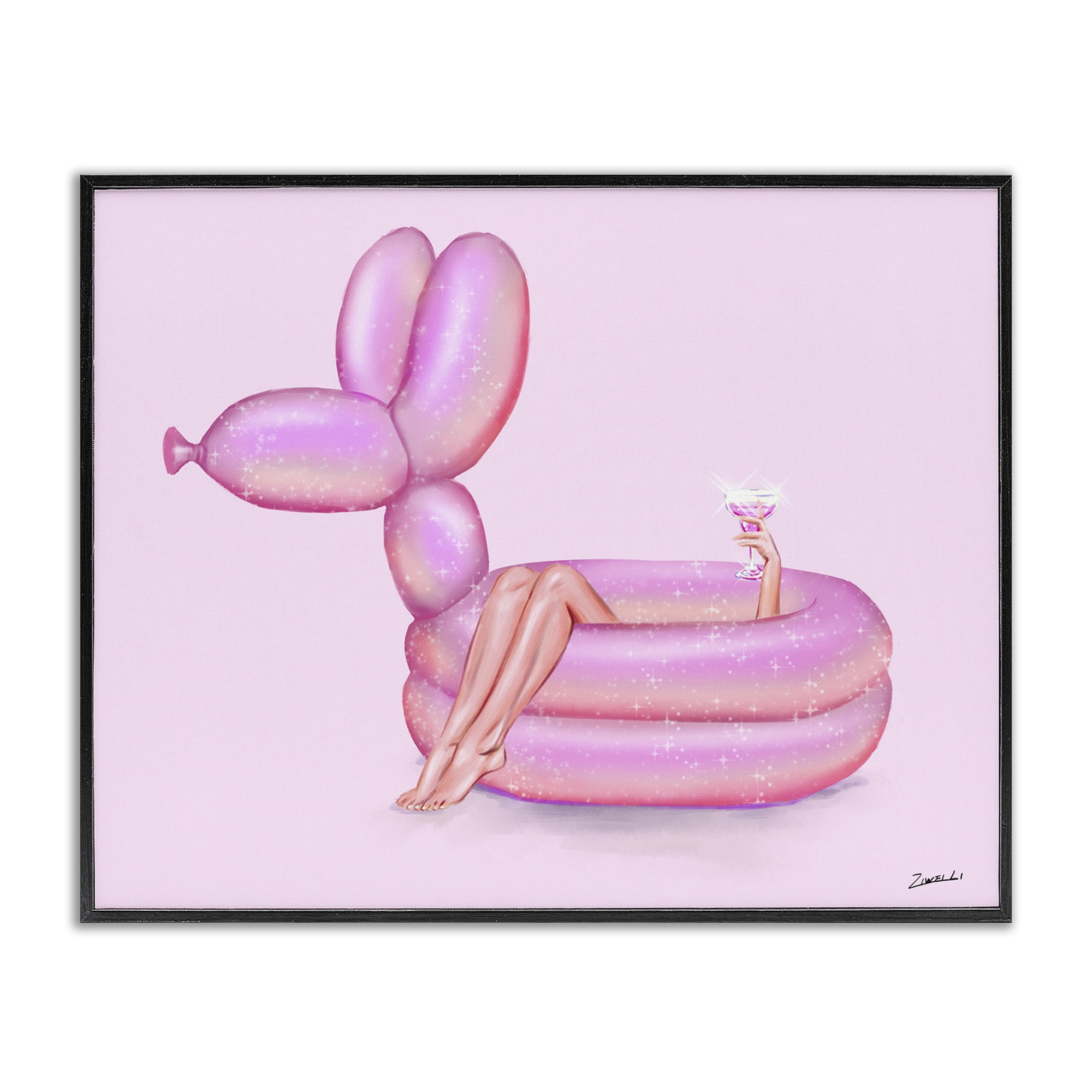 Stupell Industries Balloon Animal Pool People Painting Black Framed Art Print Wall Art, 20 x 16