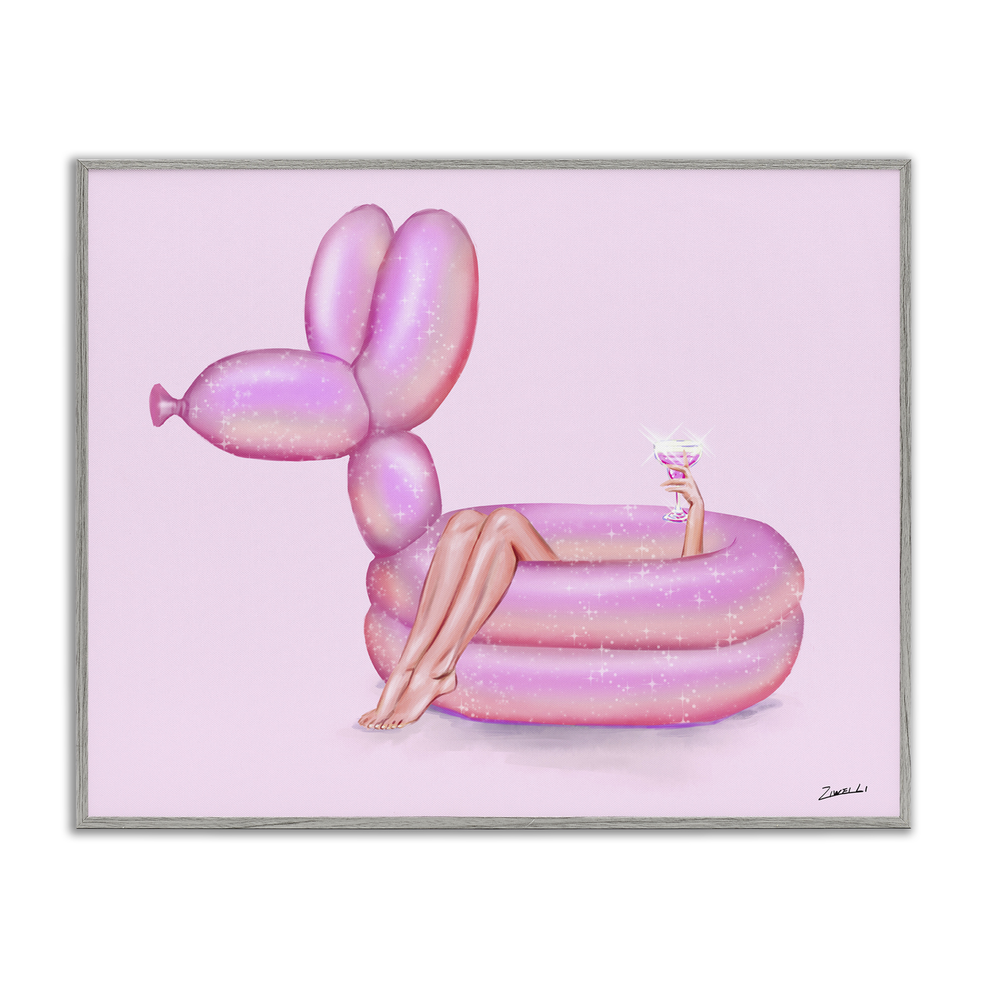 Stupell Industries Balloon Animal Pool People Painting Gray Framed Art Print Wall Art, 30 x 24