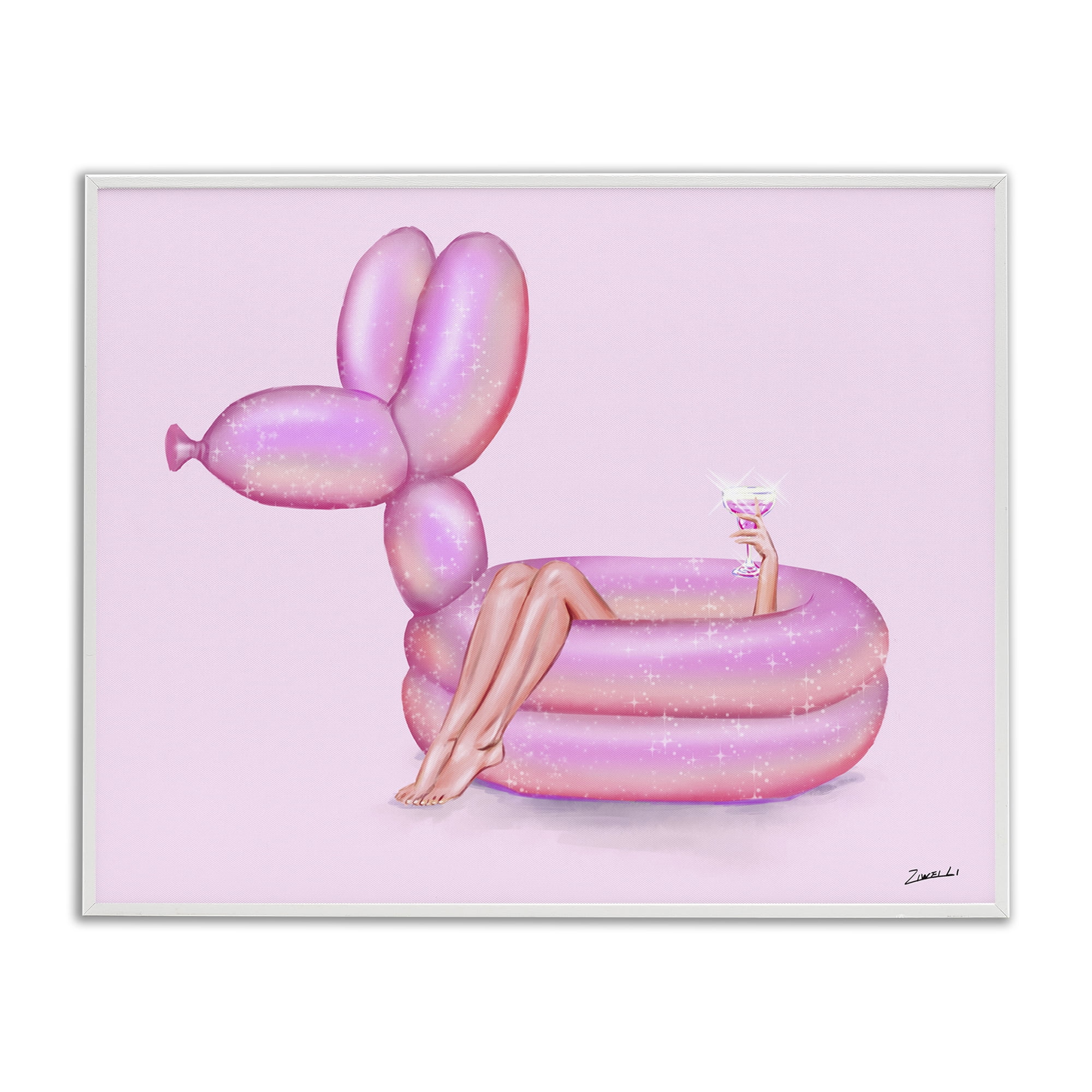 Stupell Industries Balloon Animal Pool People Painting White Framed Art Print Wall Art, 20 x 16